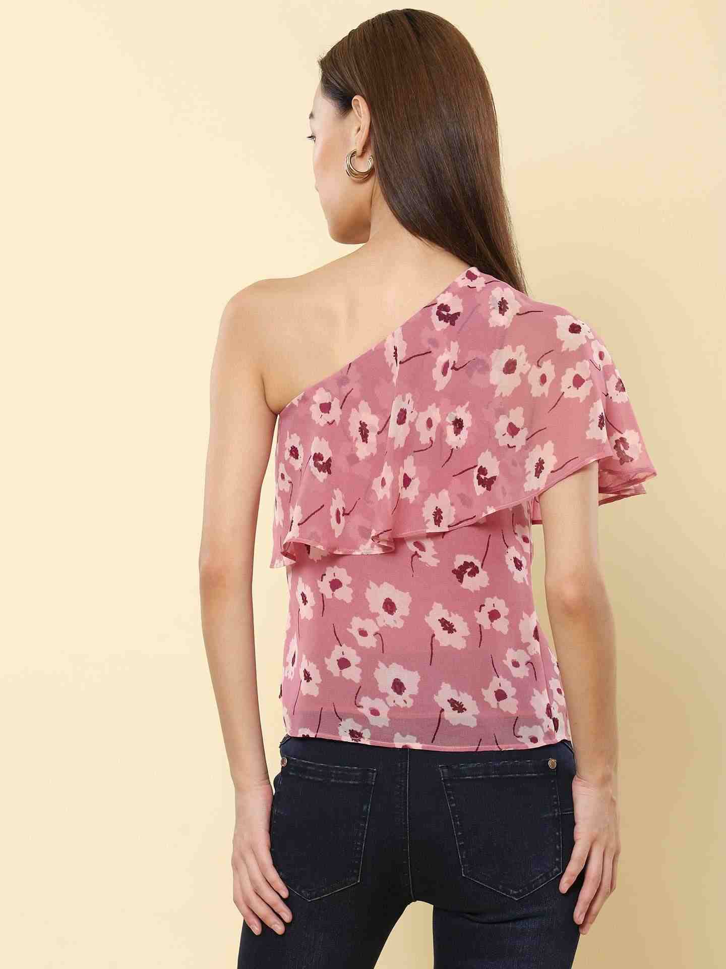 Pink Fashion Flair One-Shoulder Top