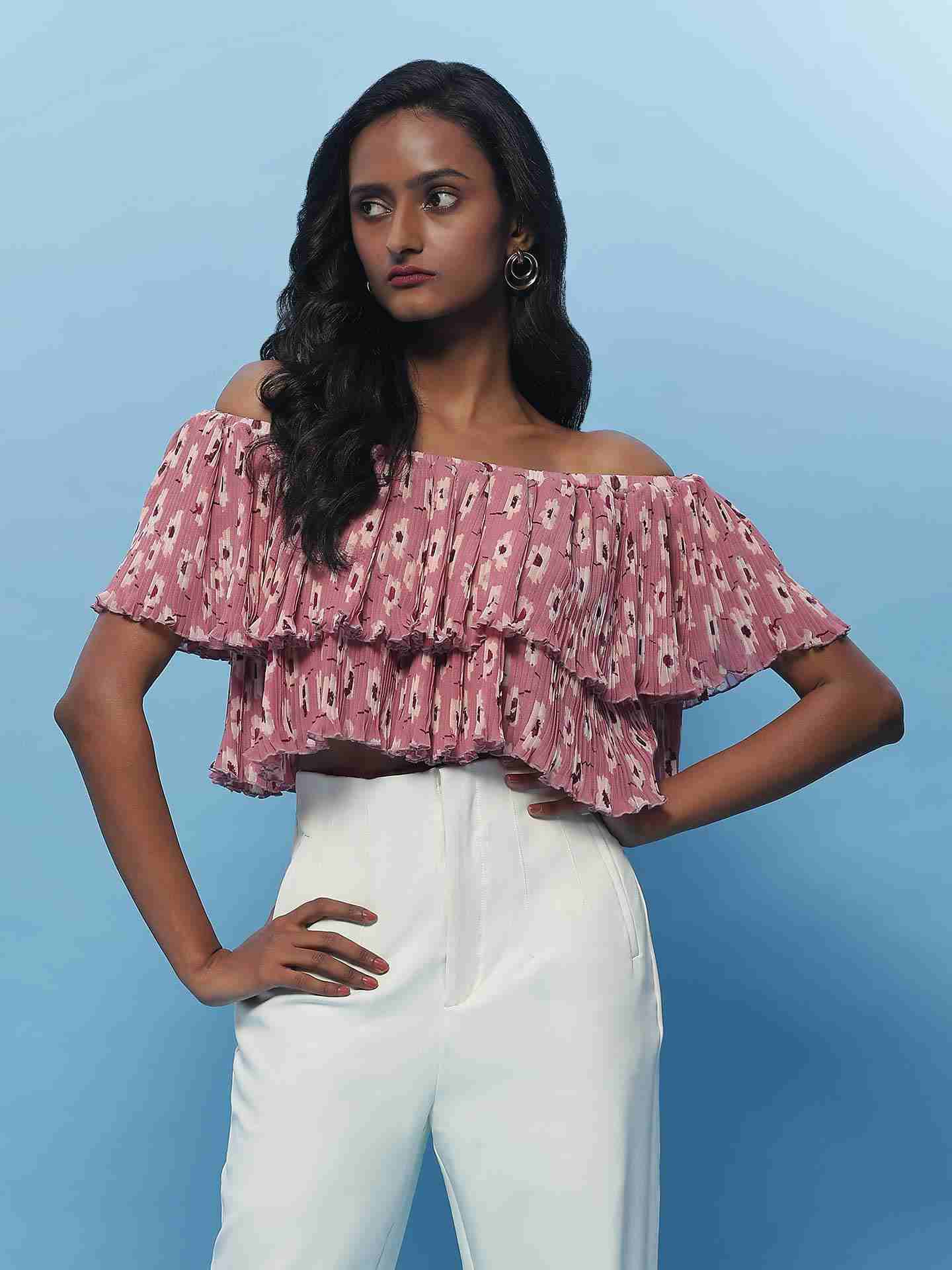 Pink Fashion Flair Floral  Off Shoulder Top