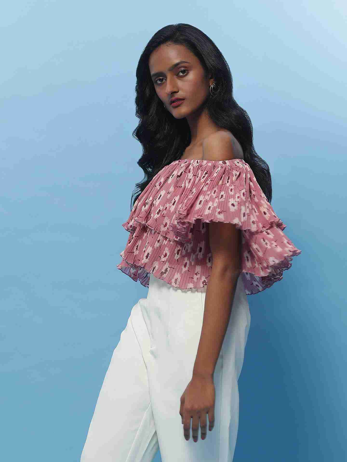 Pink Fashion Flair Floral  Off Shoulder Top