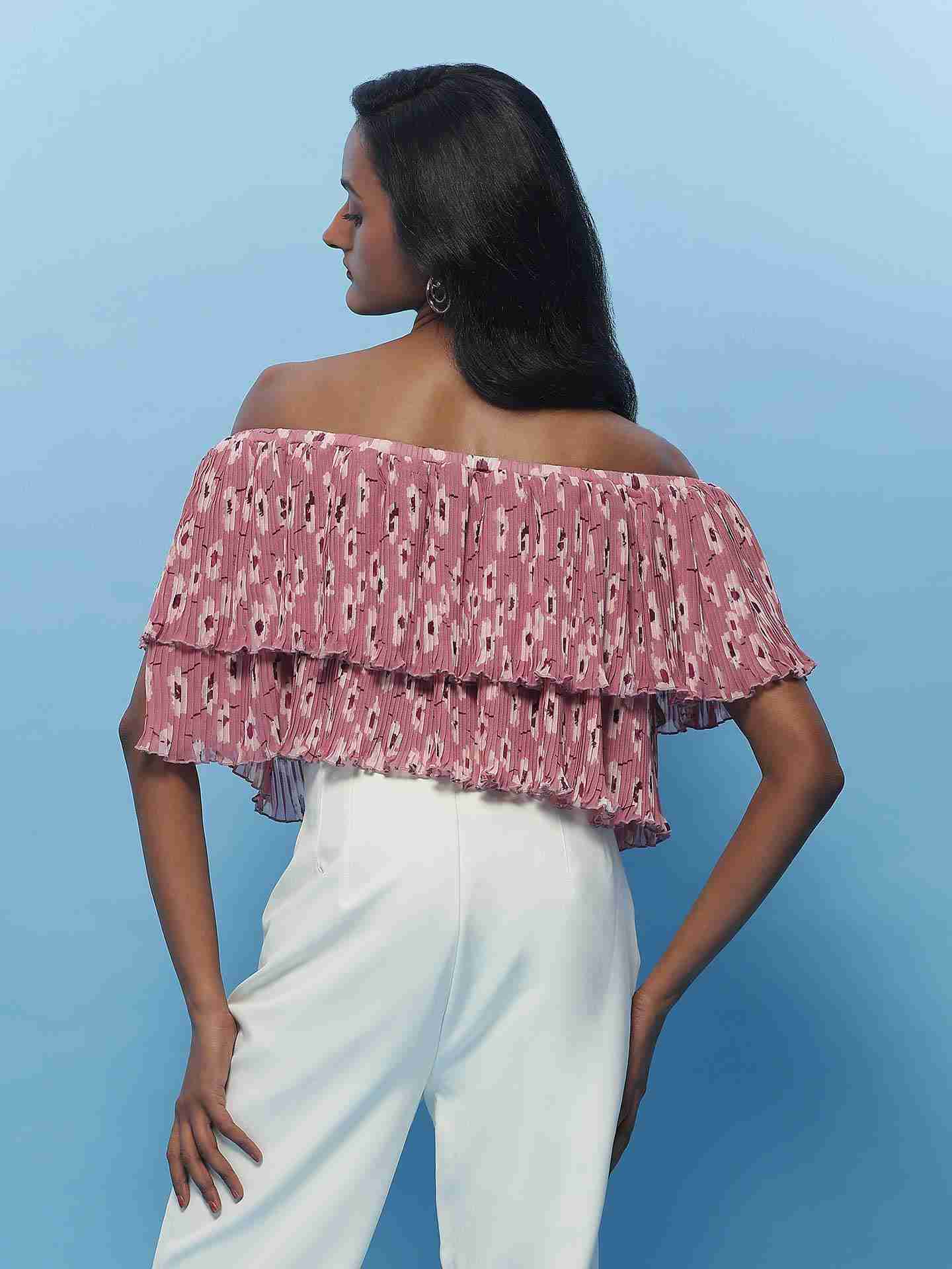 Pink Fashion Flair Floral  Off Shoulder Top