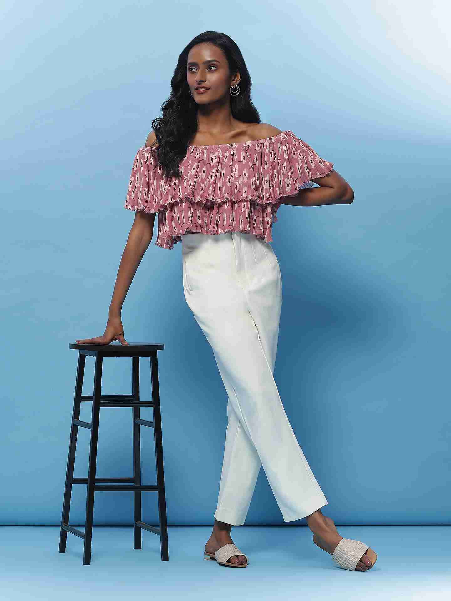 Pink Fashion Flair Floral  Off Shoulder Top