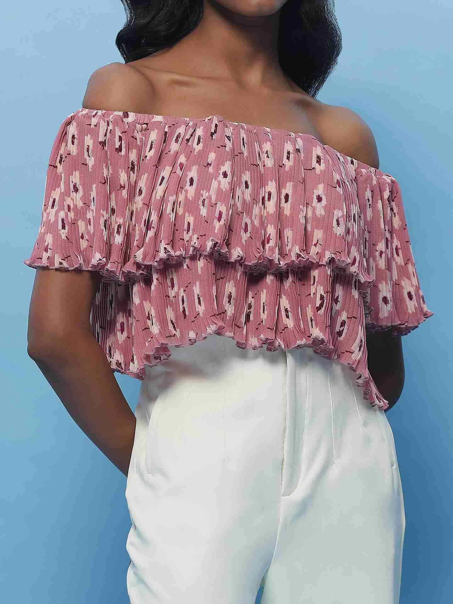Pink Fashion Flair Floral  Off Shoulder Top