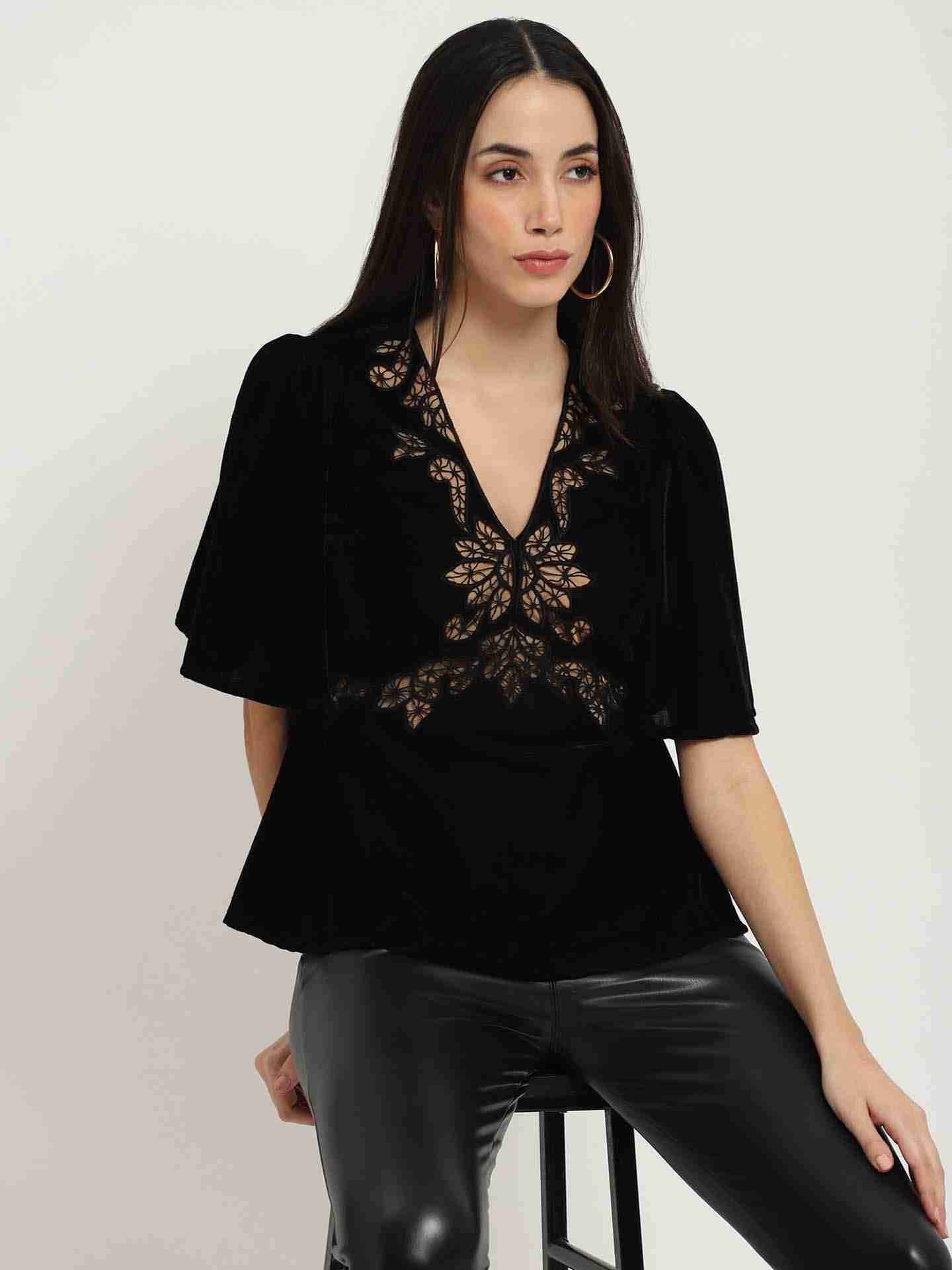 Black Abigail Velvet Top