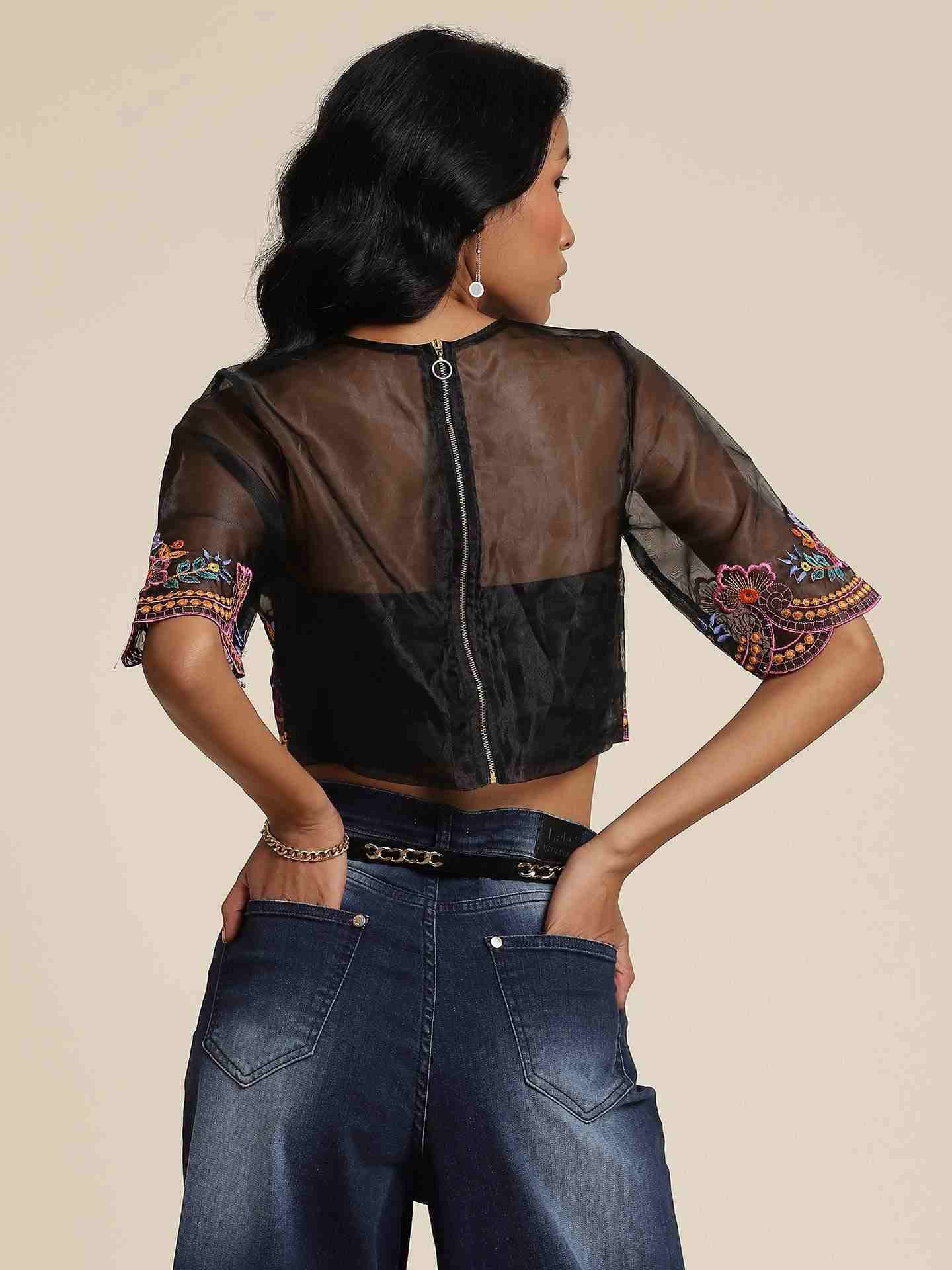 Black Flower Bust Crop Top