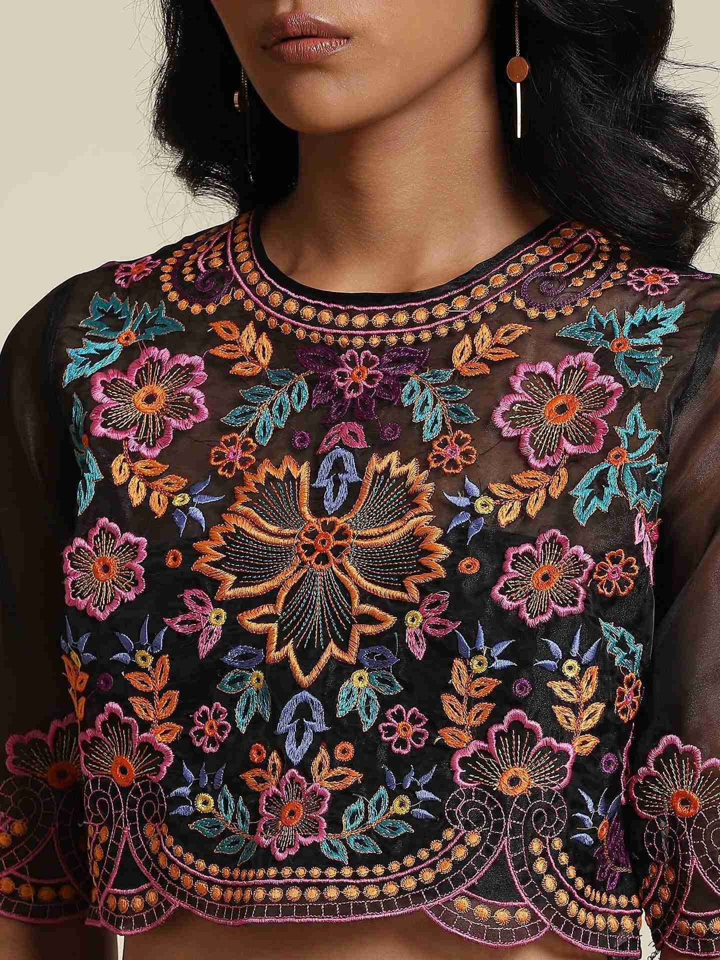 Black Flower Bust Crop Top