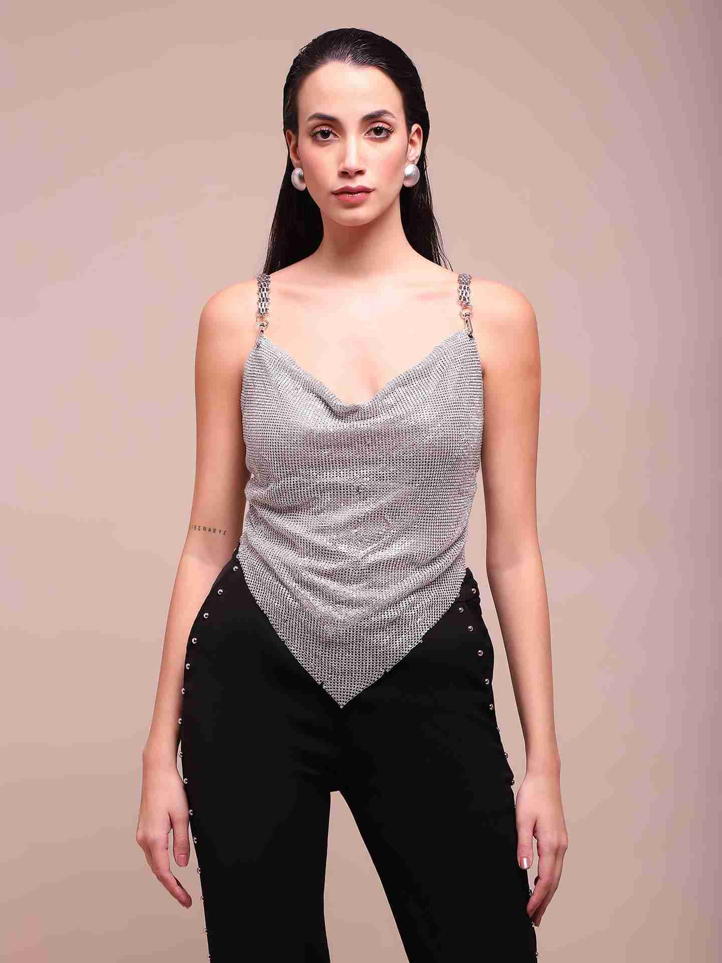 Metallic Celestia Cowl Top