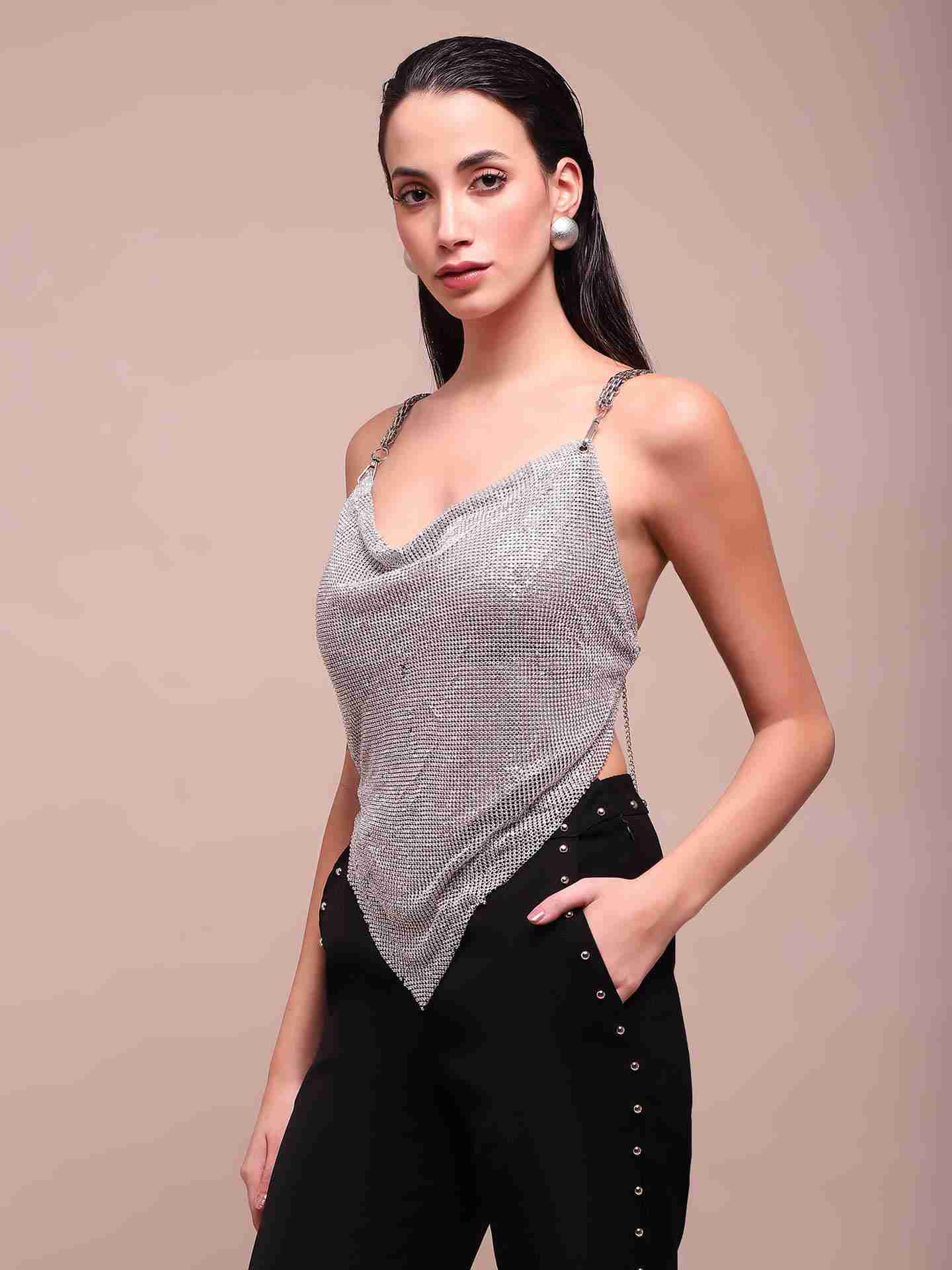 Metallic Celestia Cowl Top