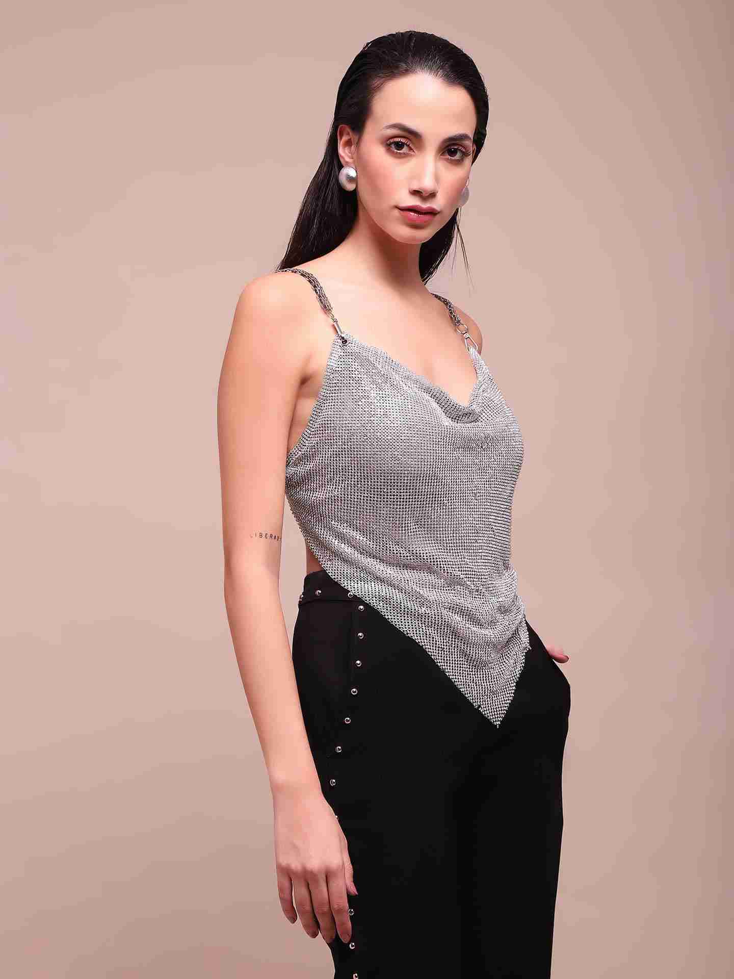 Metallic Celestia Cowl Top