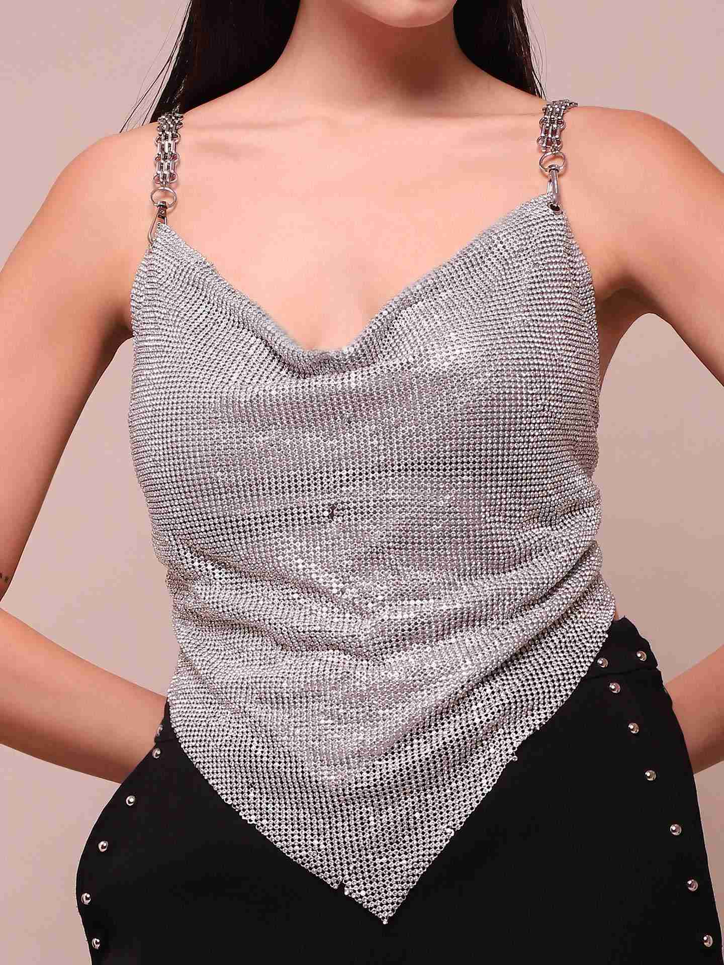 Metallic Celestia Cowl Top