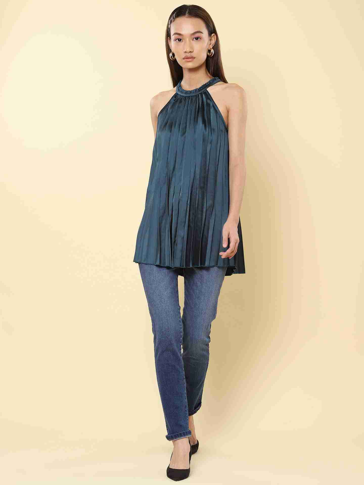 Teal Valencia Satin Top