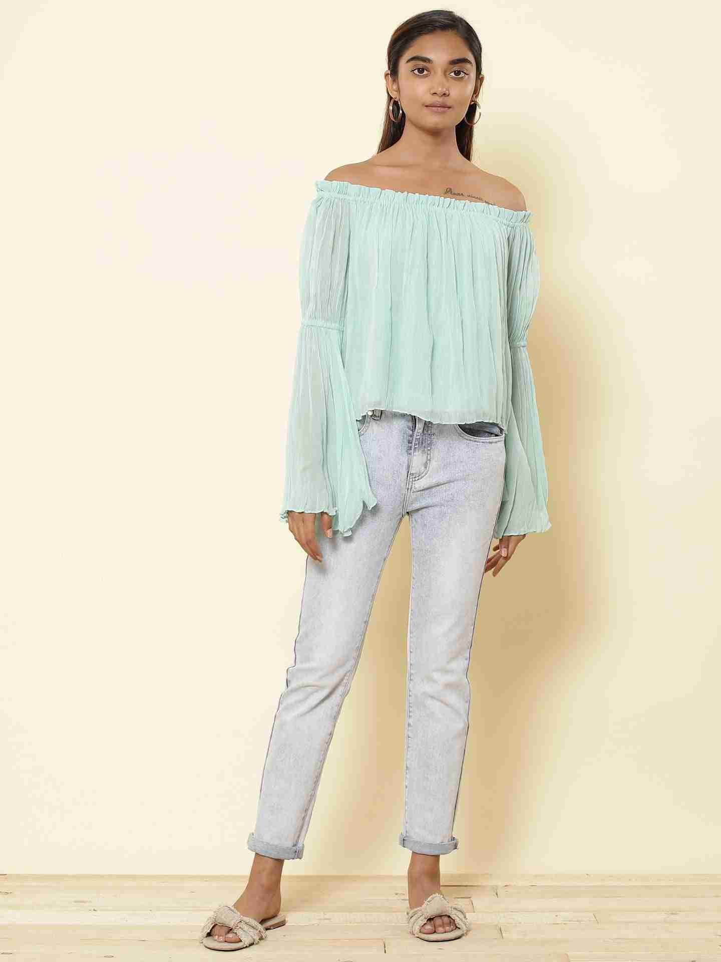 Mint Fashion Flair Peasant Top