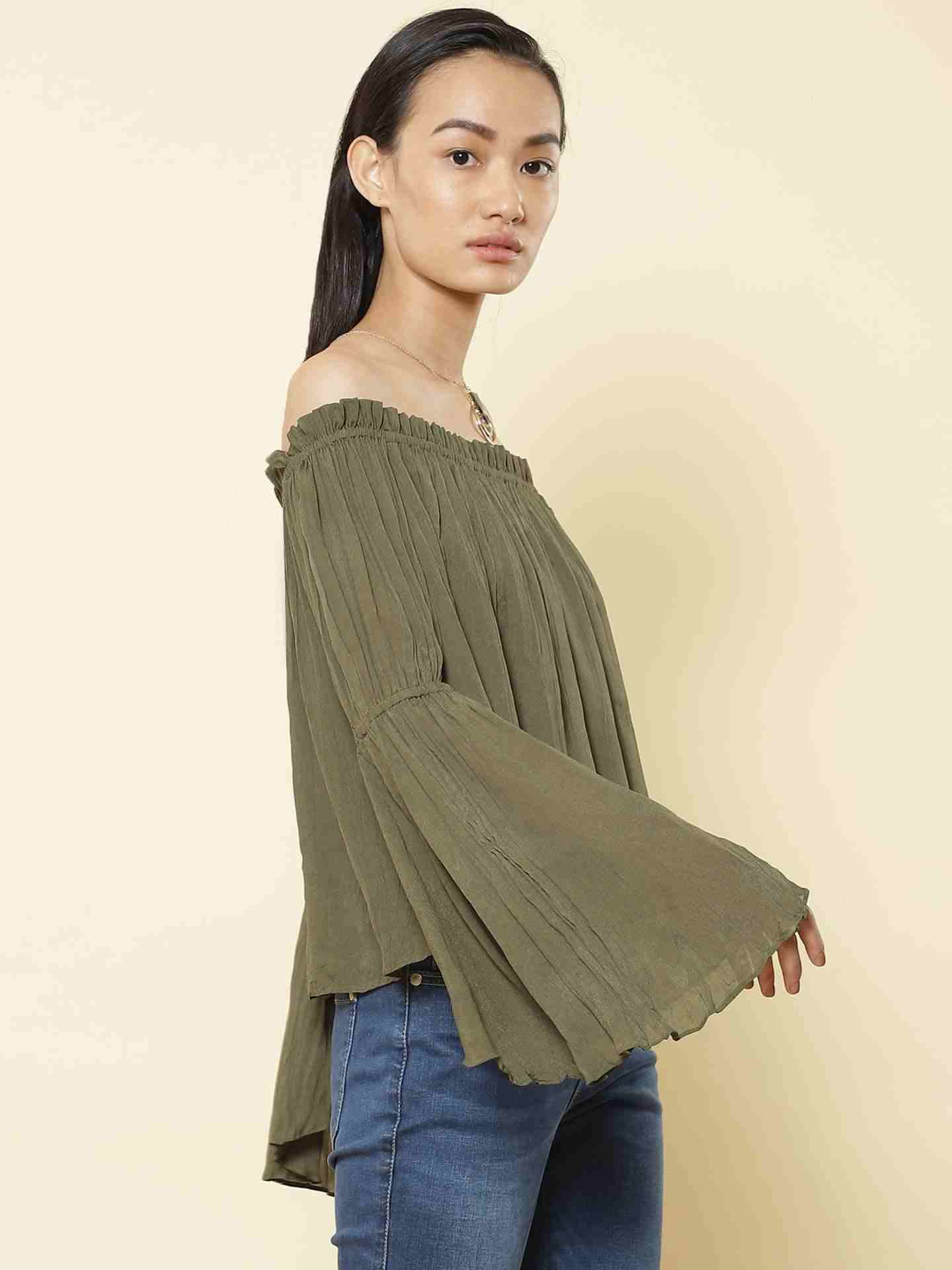 Olive Fashion Flair Peasant Top