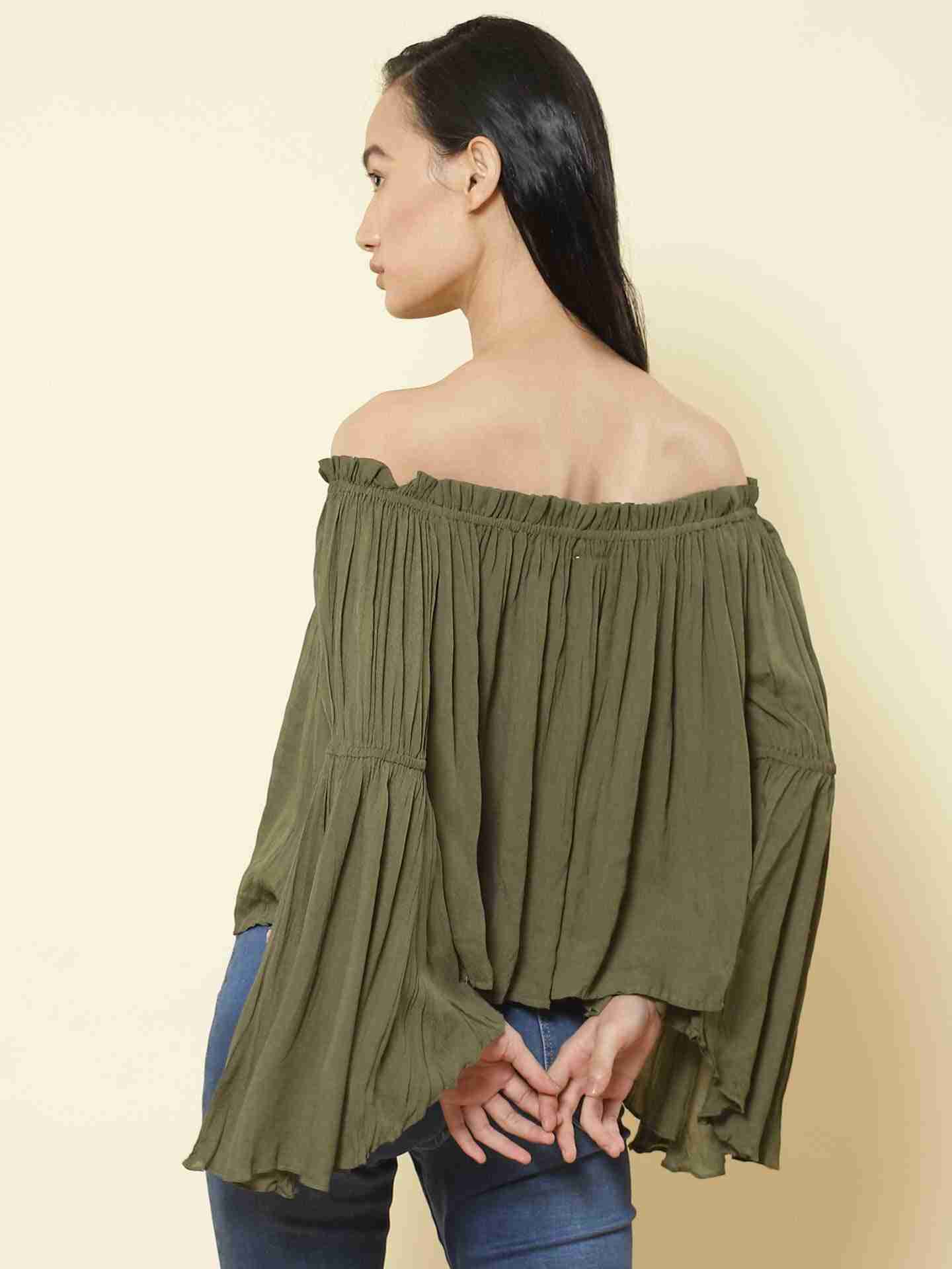 Olive Fashion Flair Peasant Top
