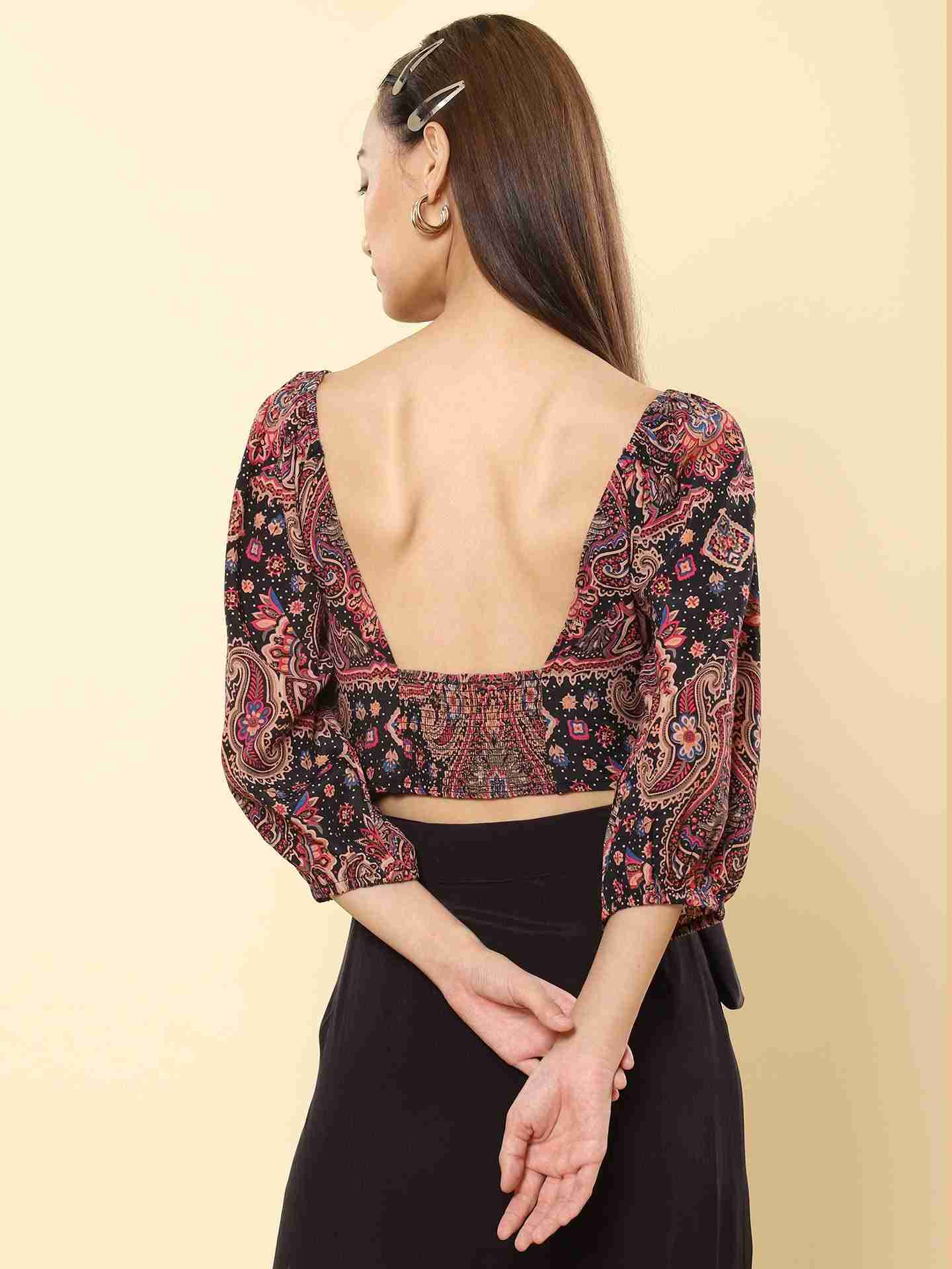 Black Fashion Flair Printed Crop Top