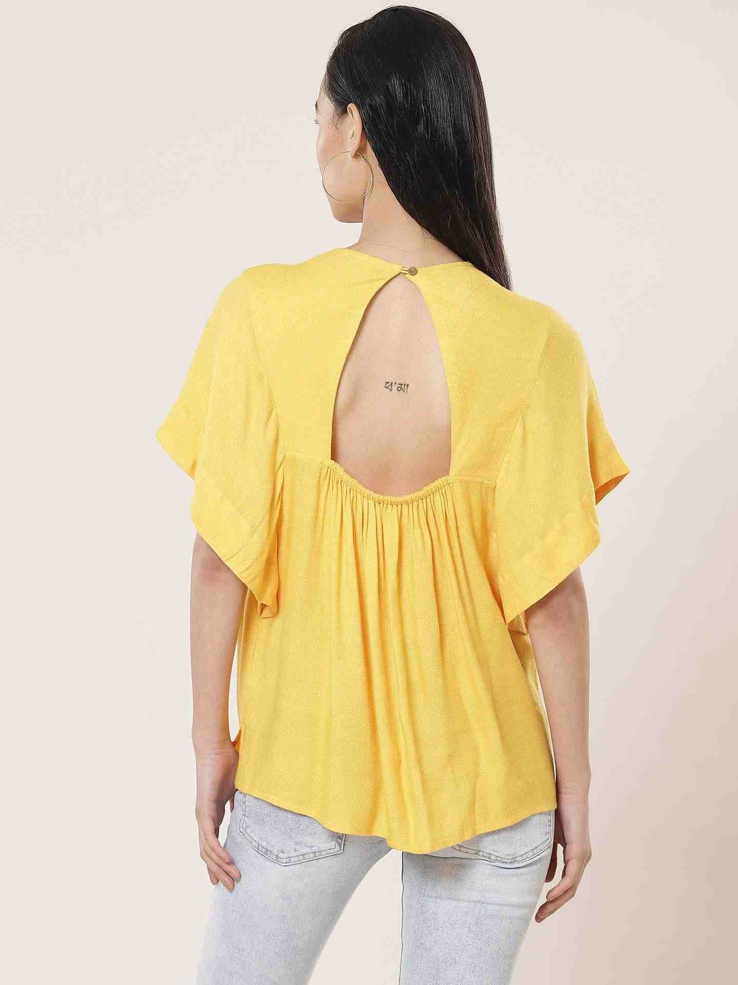 Mustard Linear Embroidery Kaftan Top