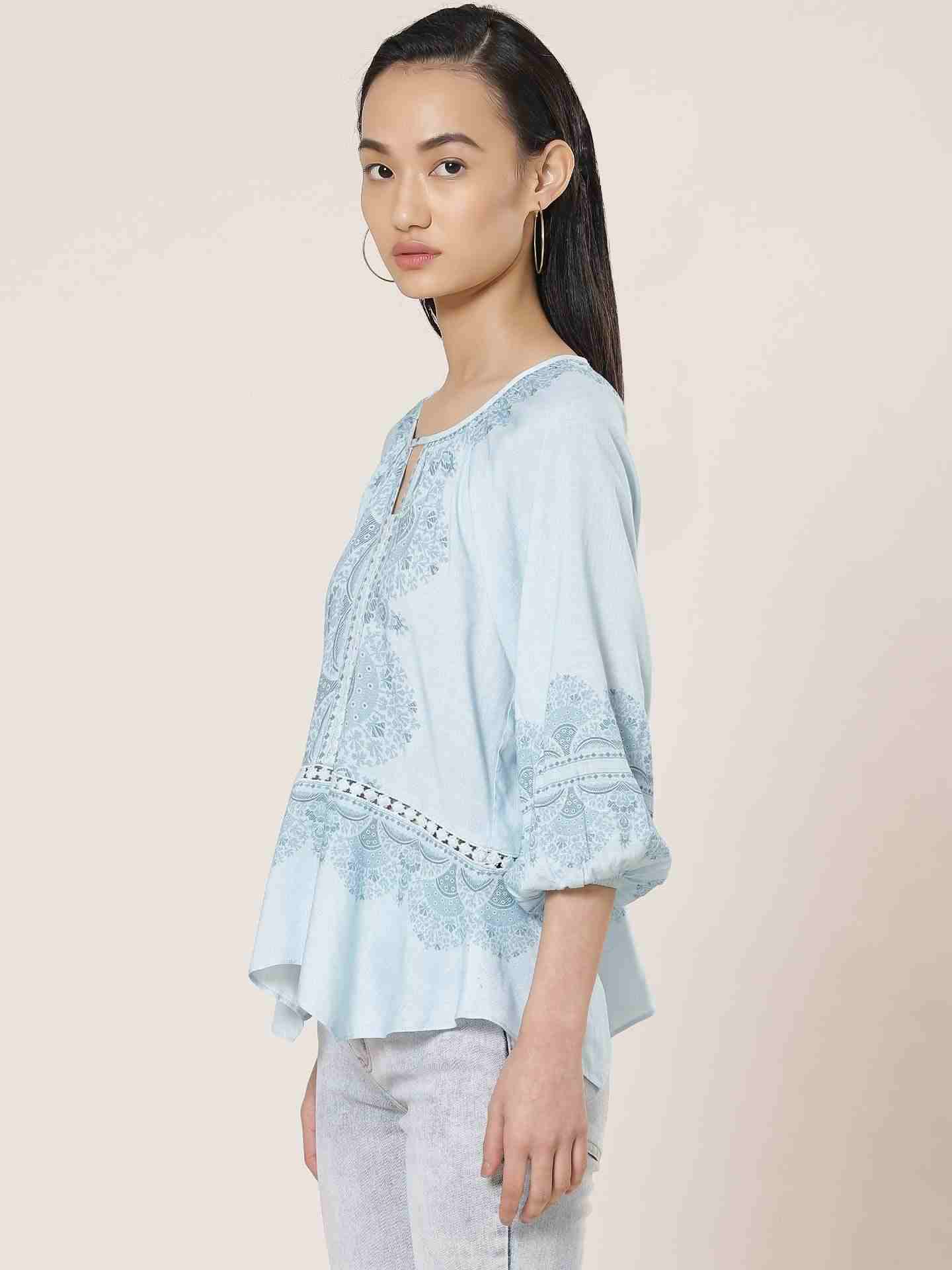 Powder Blue Florero Peasant Top