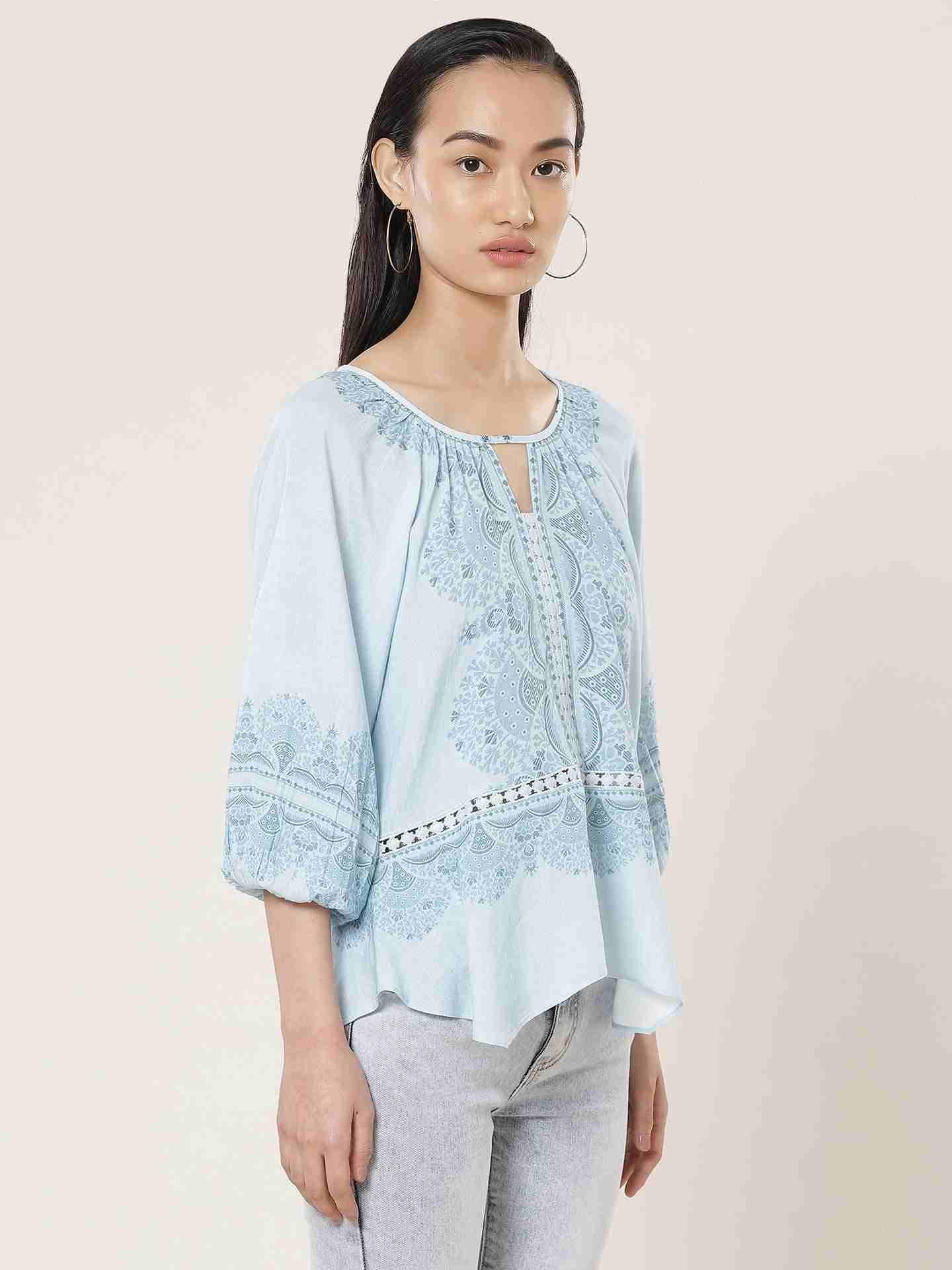Powder Blue Florero Peasant Top