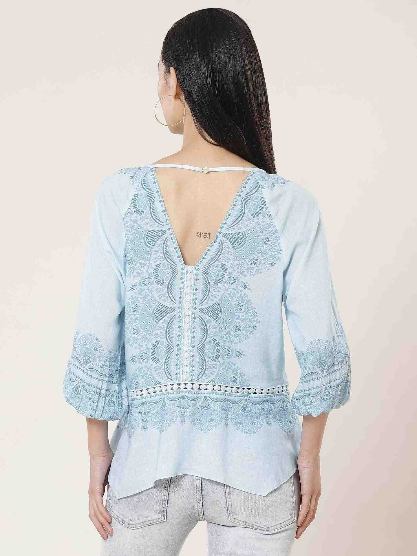 Powder Blue Florero Peasant Top