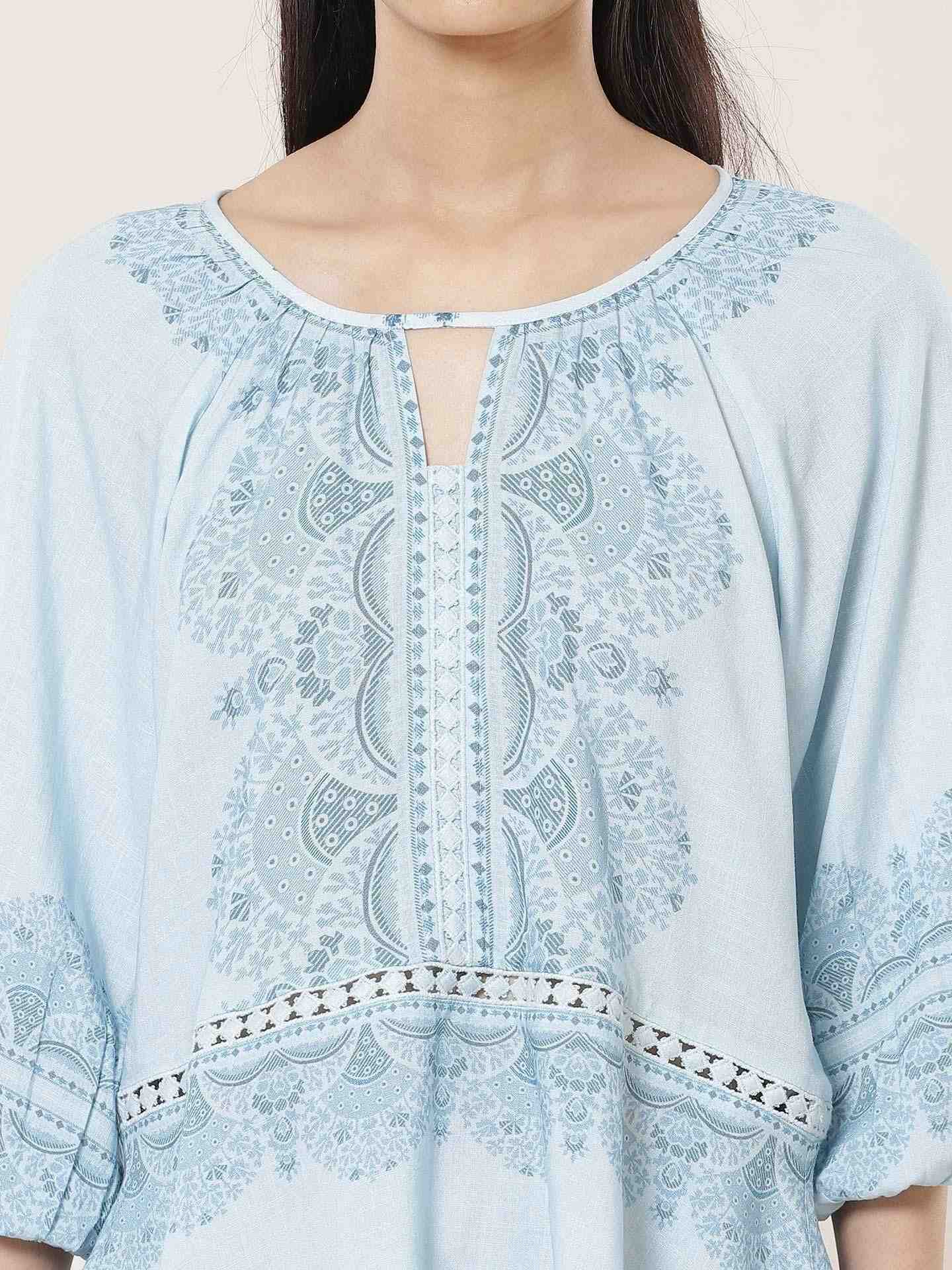 Powder Blue Florero Peasant Top