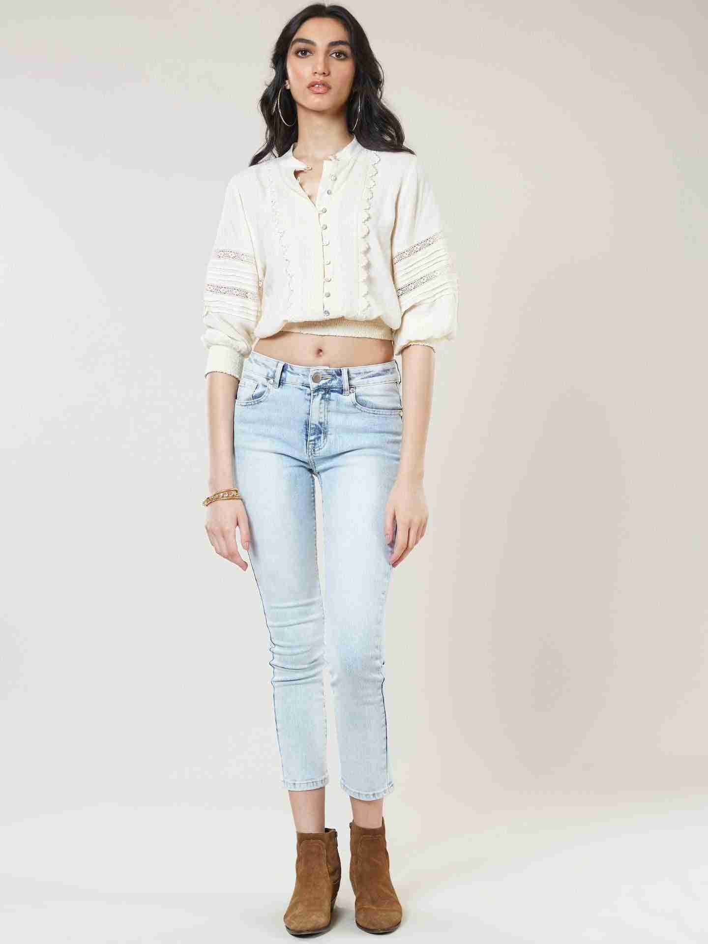Ecru Castle Scallop Crop Top