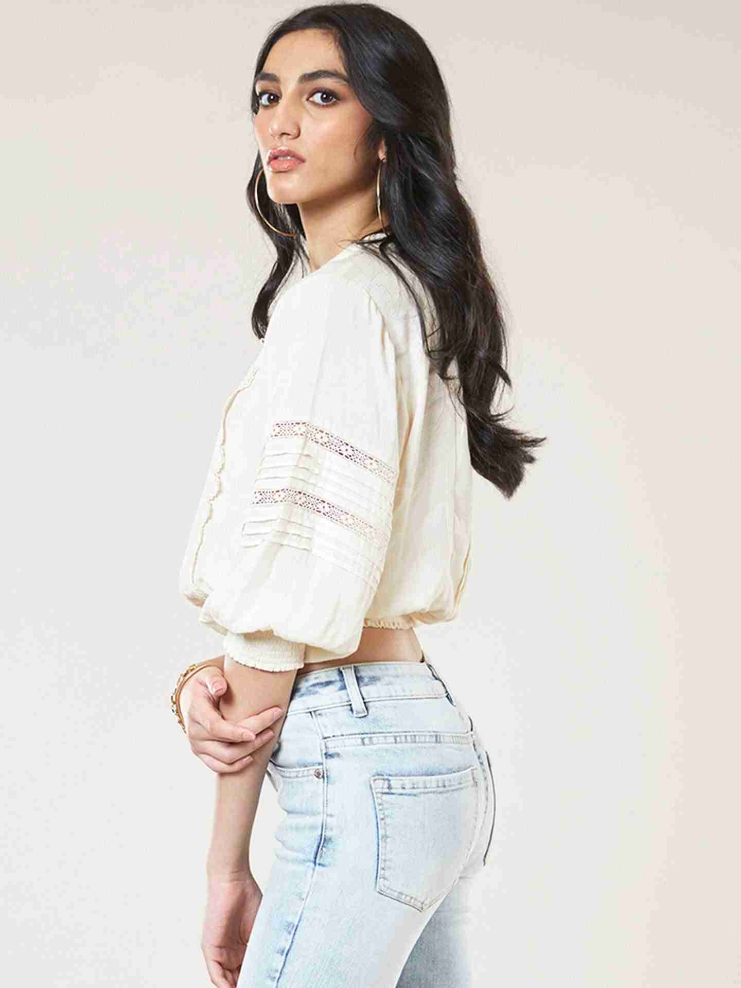 Ecru Castle Scallop Crop Top