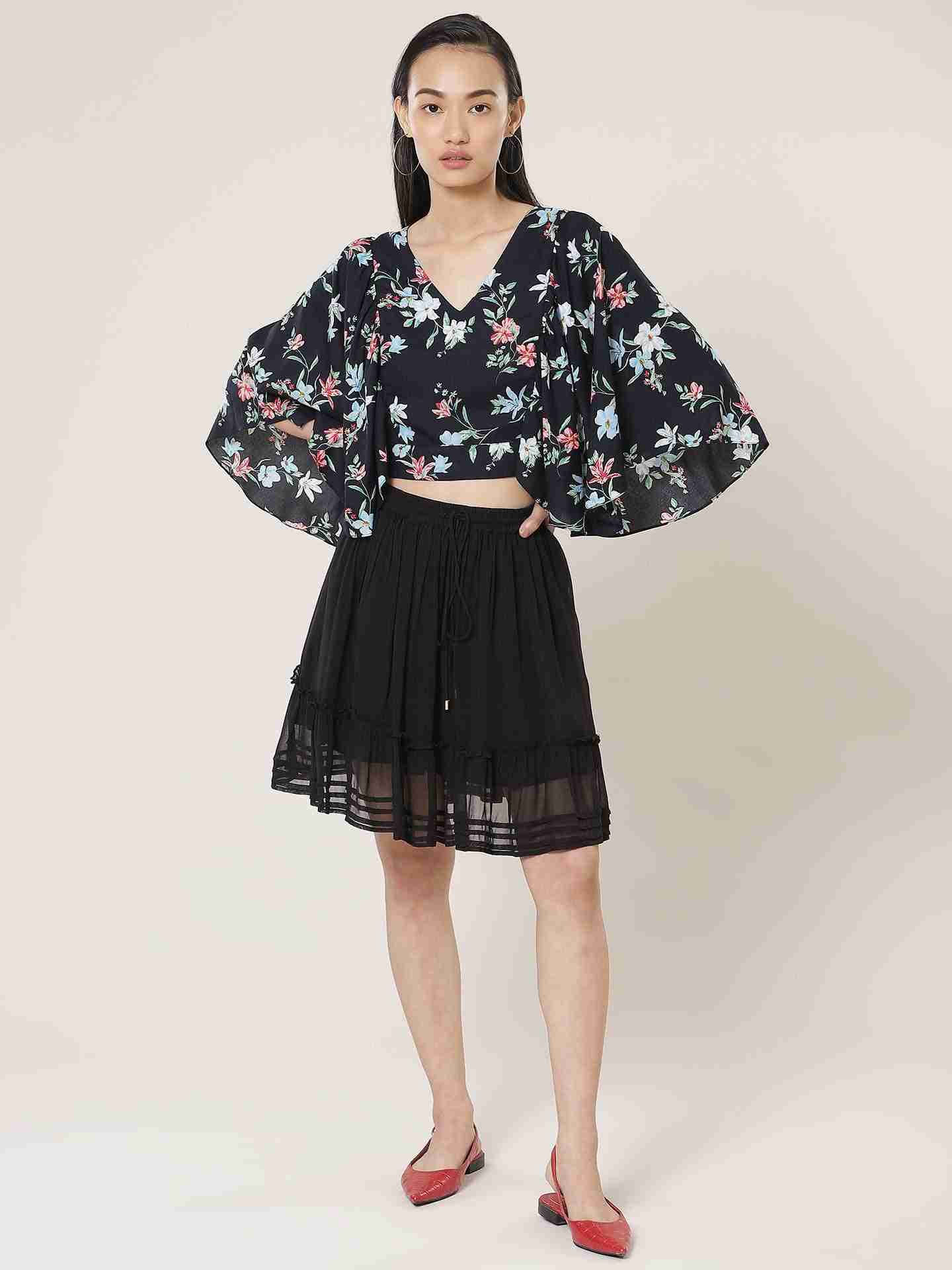 Navy Fashion Flair Crop Top