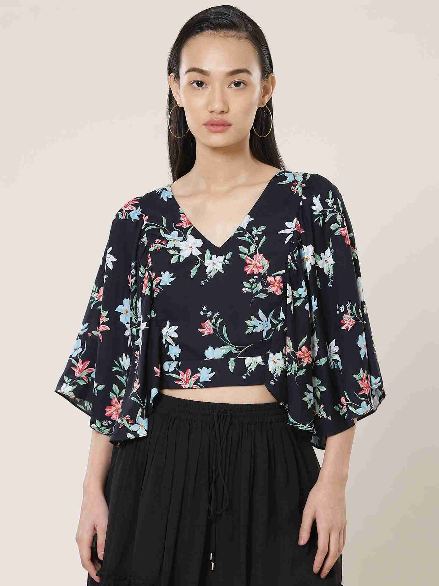 Navy Fashion Flair Crop Top