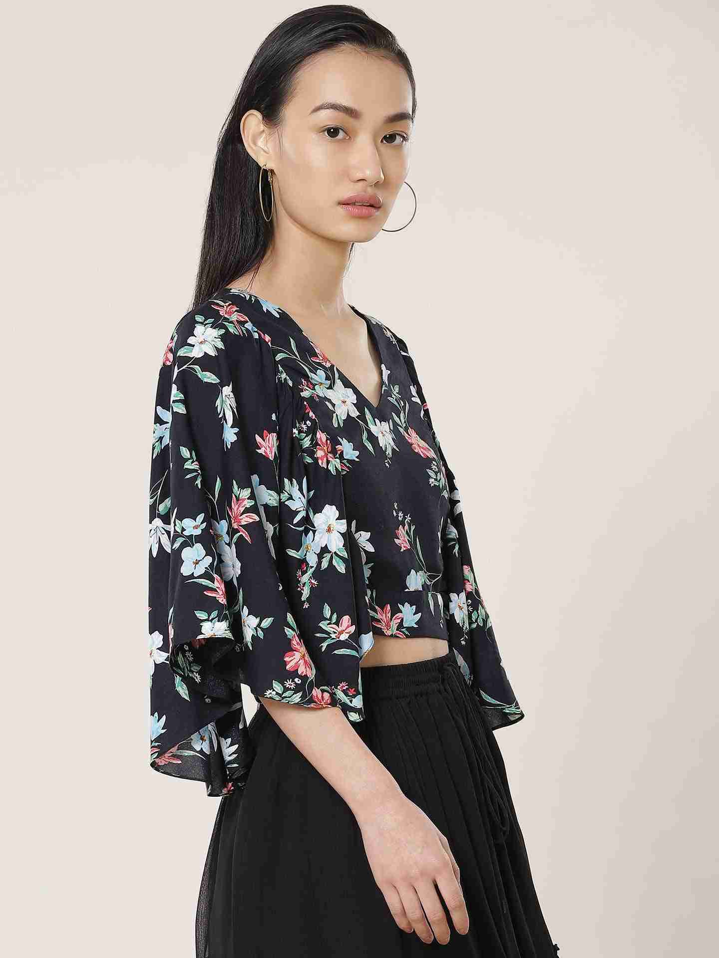 Navy Fashion Flair Crop Top