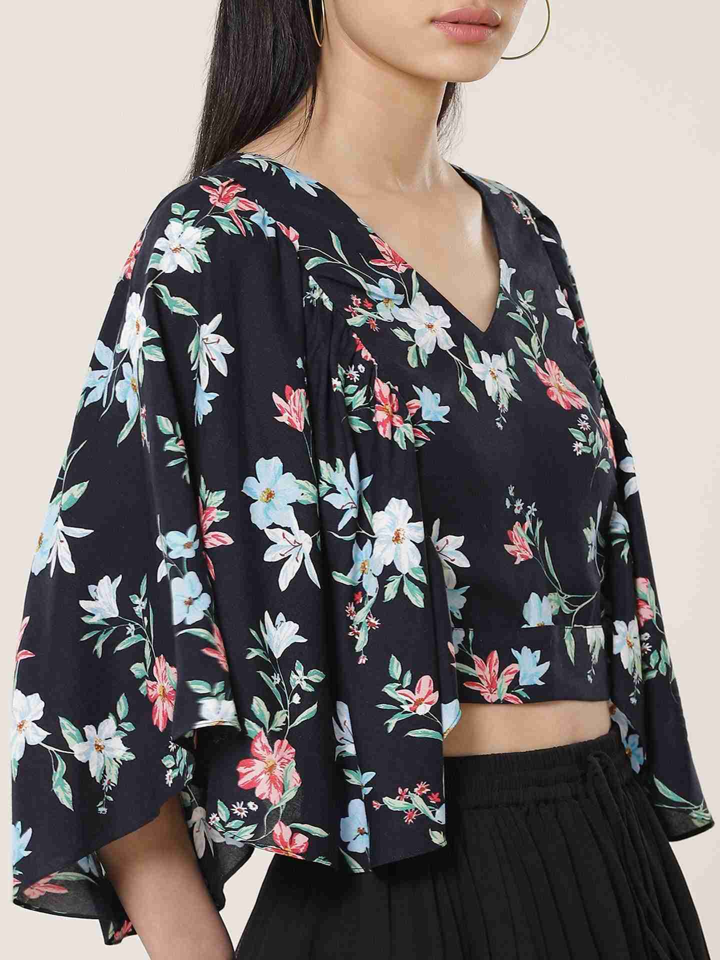 Navy Fashion Flair Crop Top