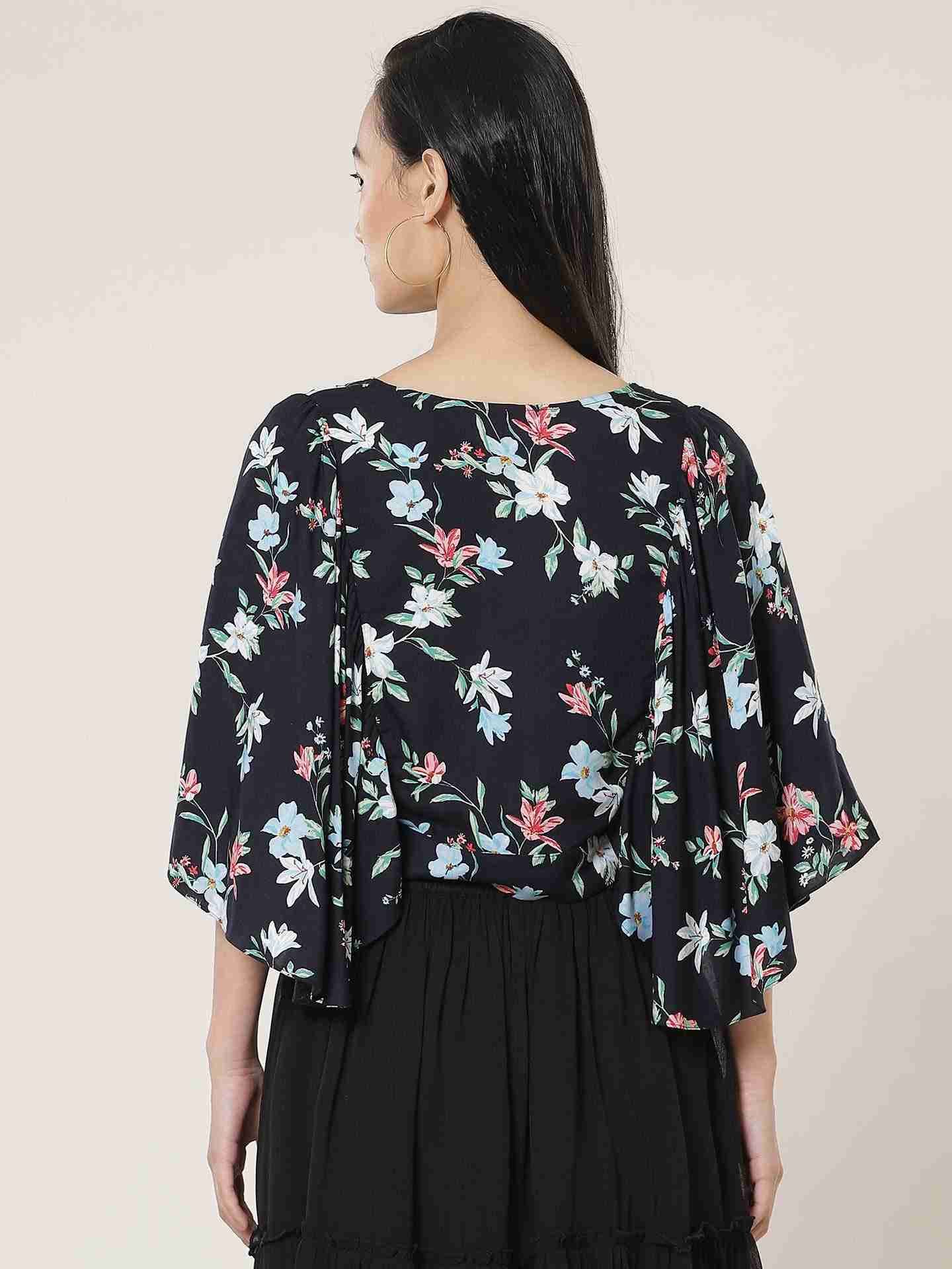 Navy Fashion Flair Crop Top