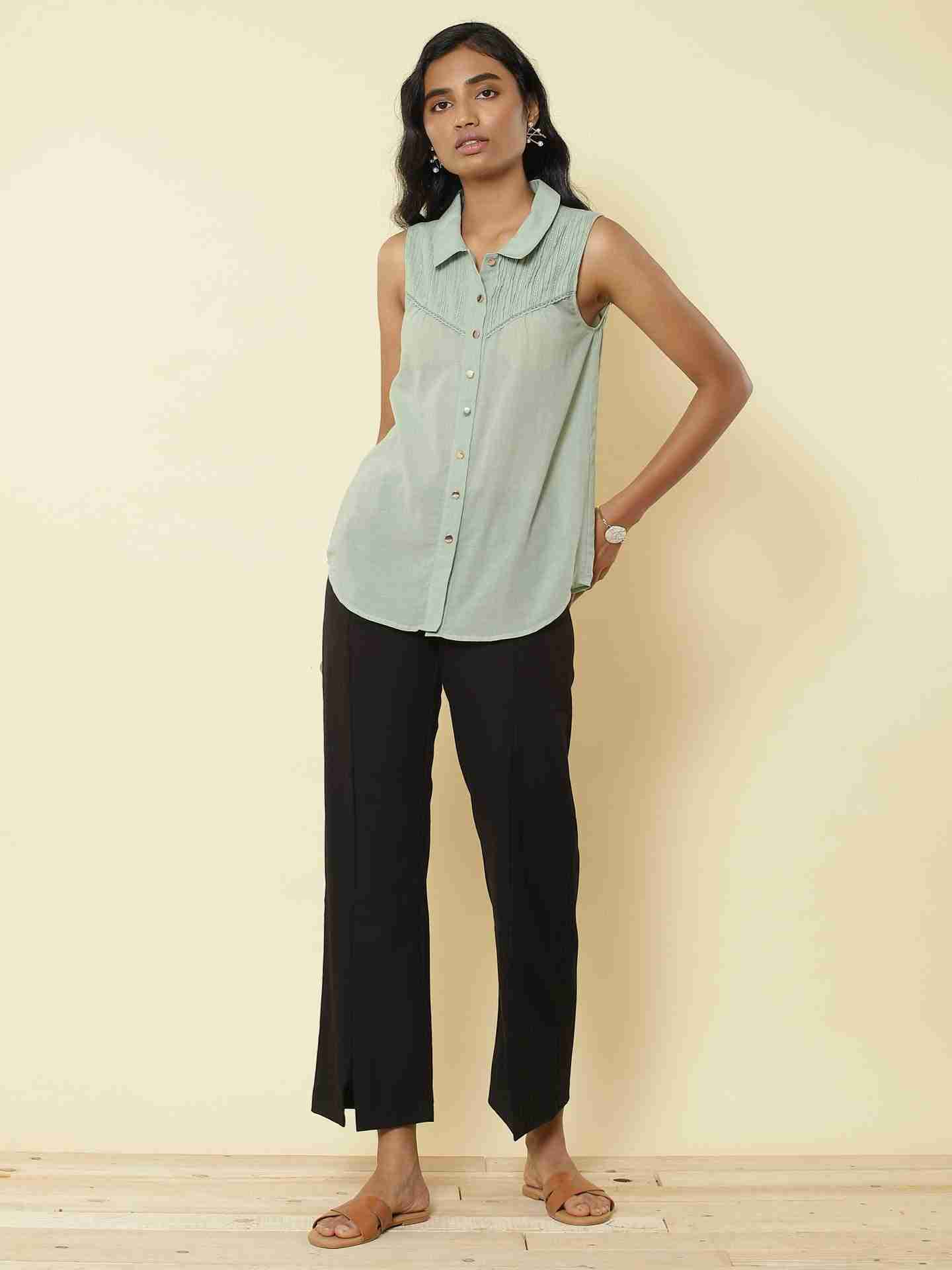Mint Solid Vesture Shirts