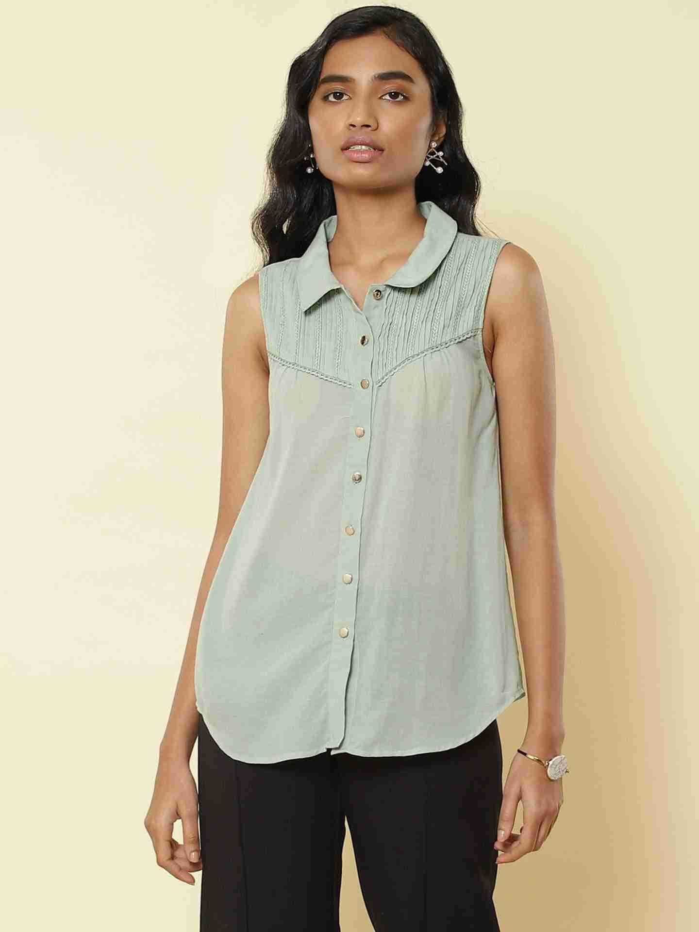 Mint Solid Vesture Shirts
