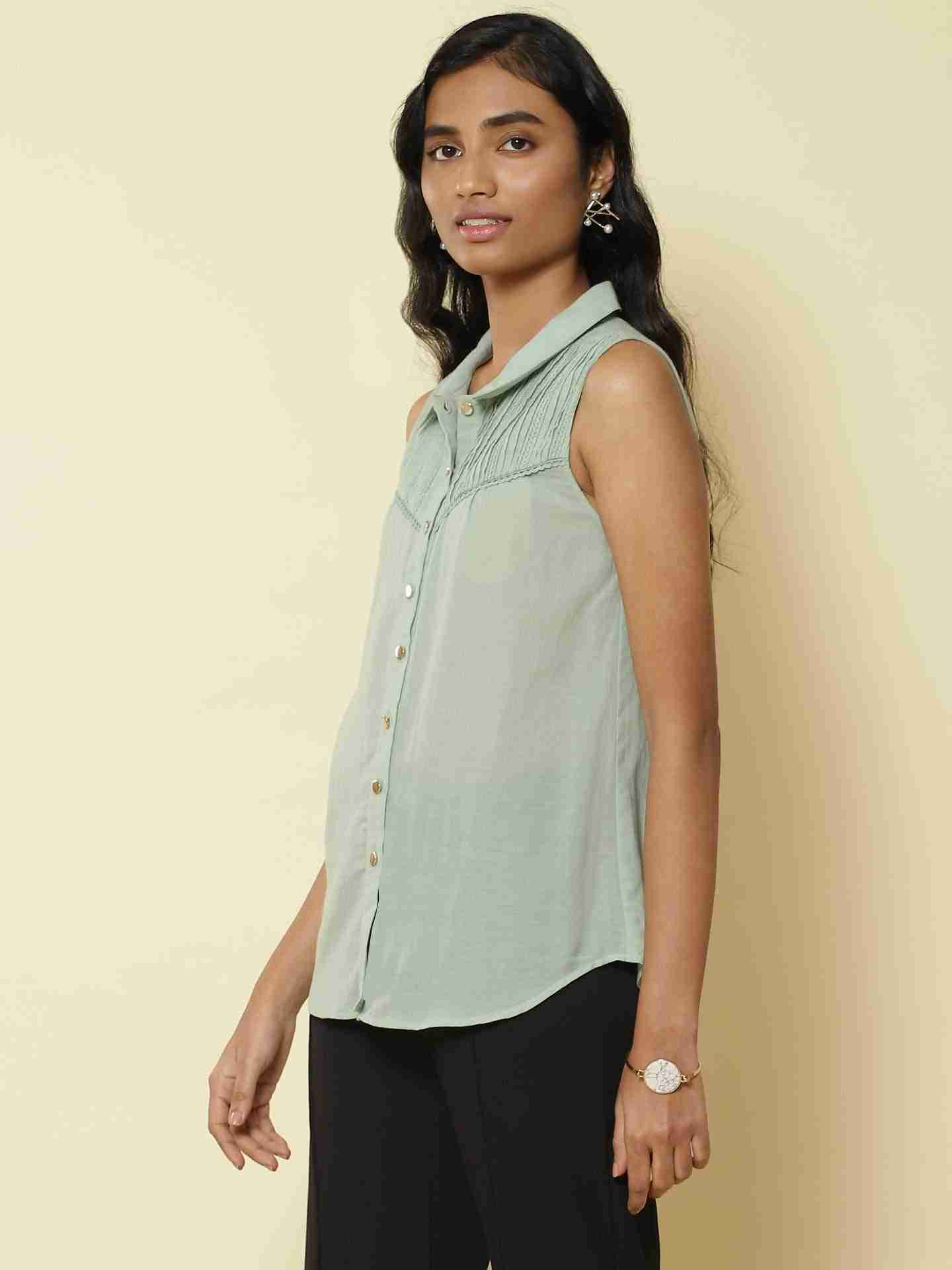 Mint Solid Vesture Shirts