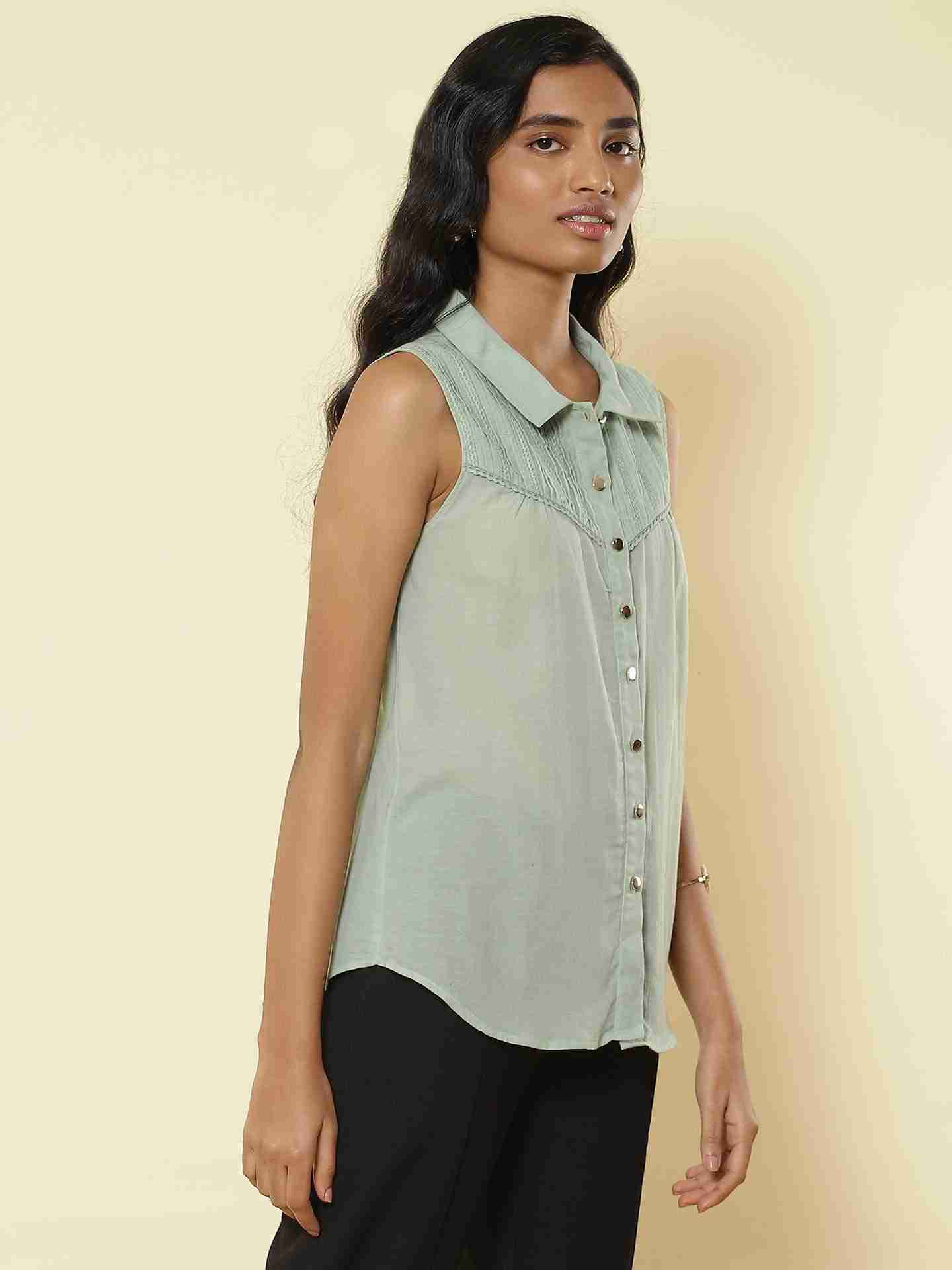 Mint Solid Vesture Shirts