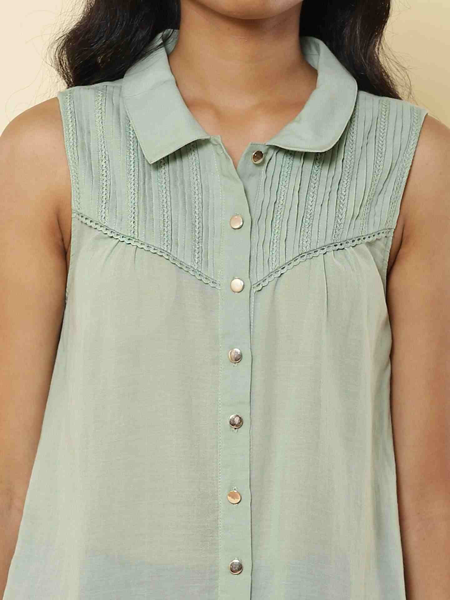 Mint Solid Vesture Shirts