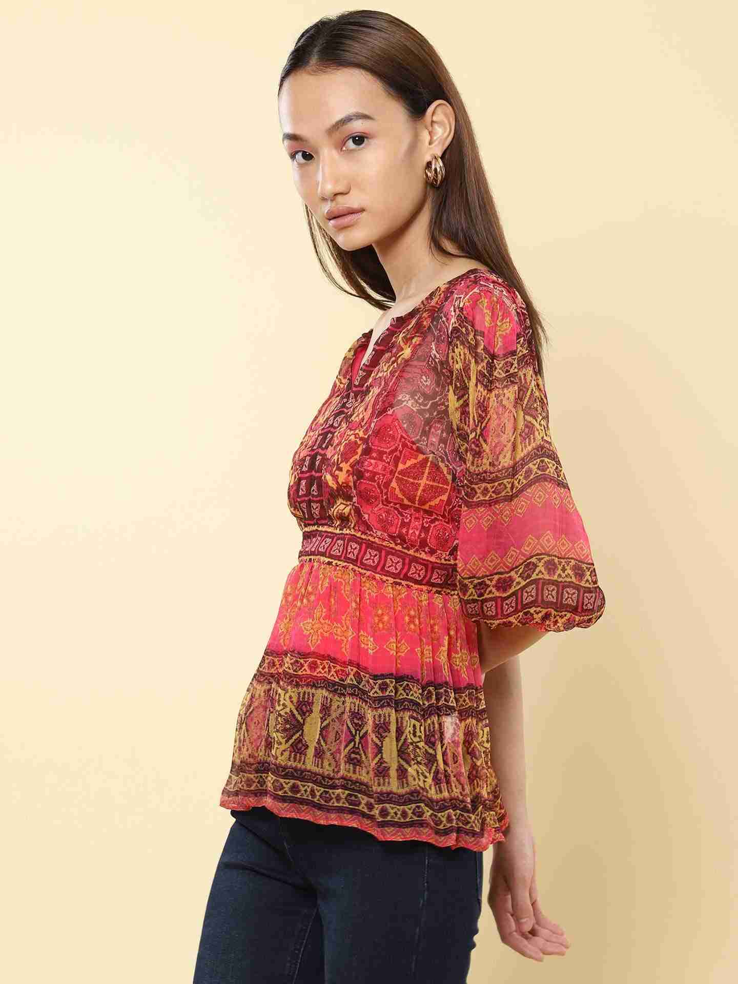 Fuschia Ahura Peasant Top