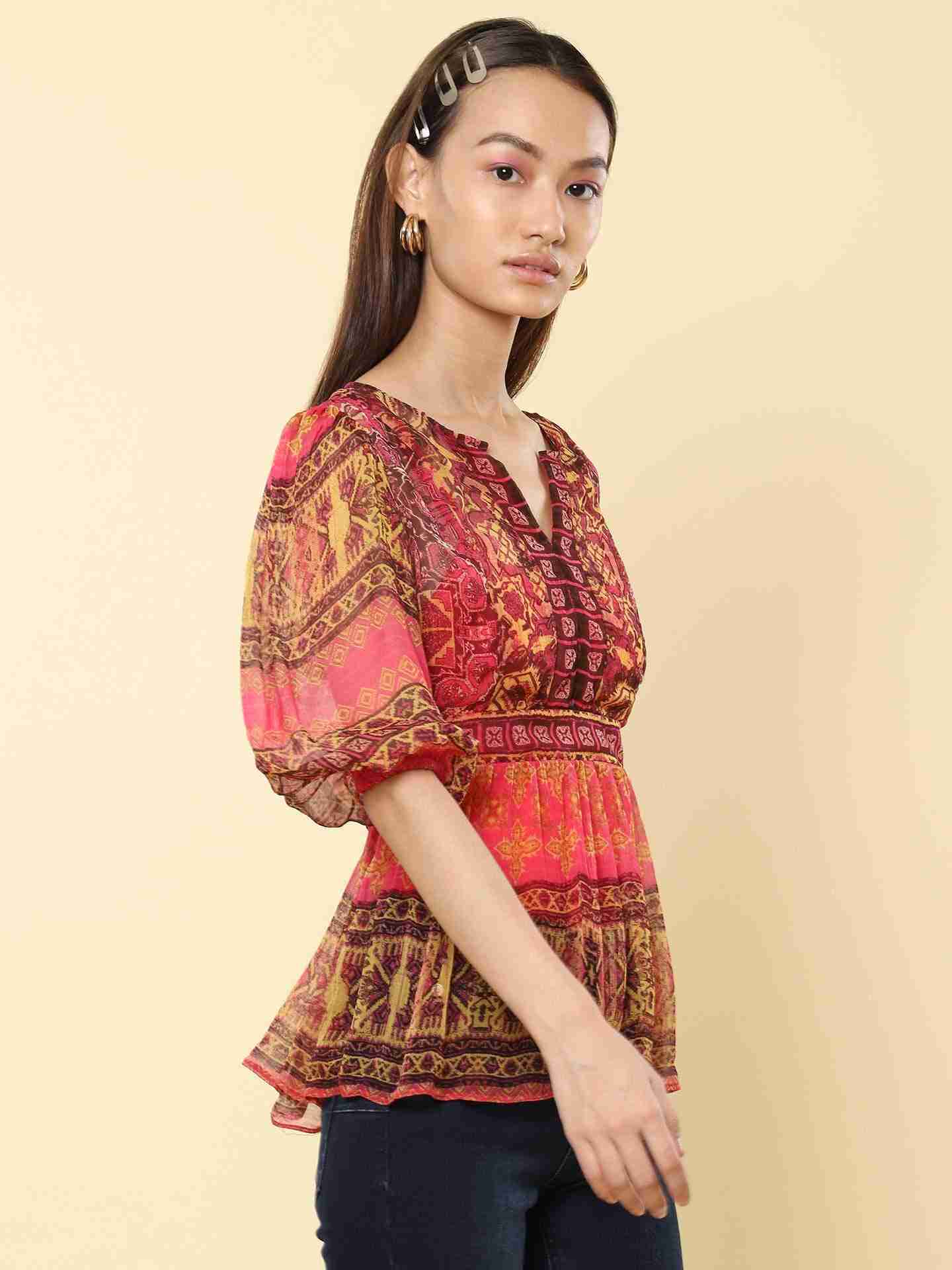 Fuschia Ahura Peasant Top