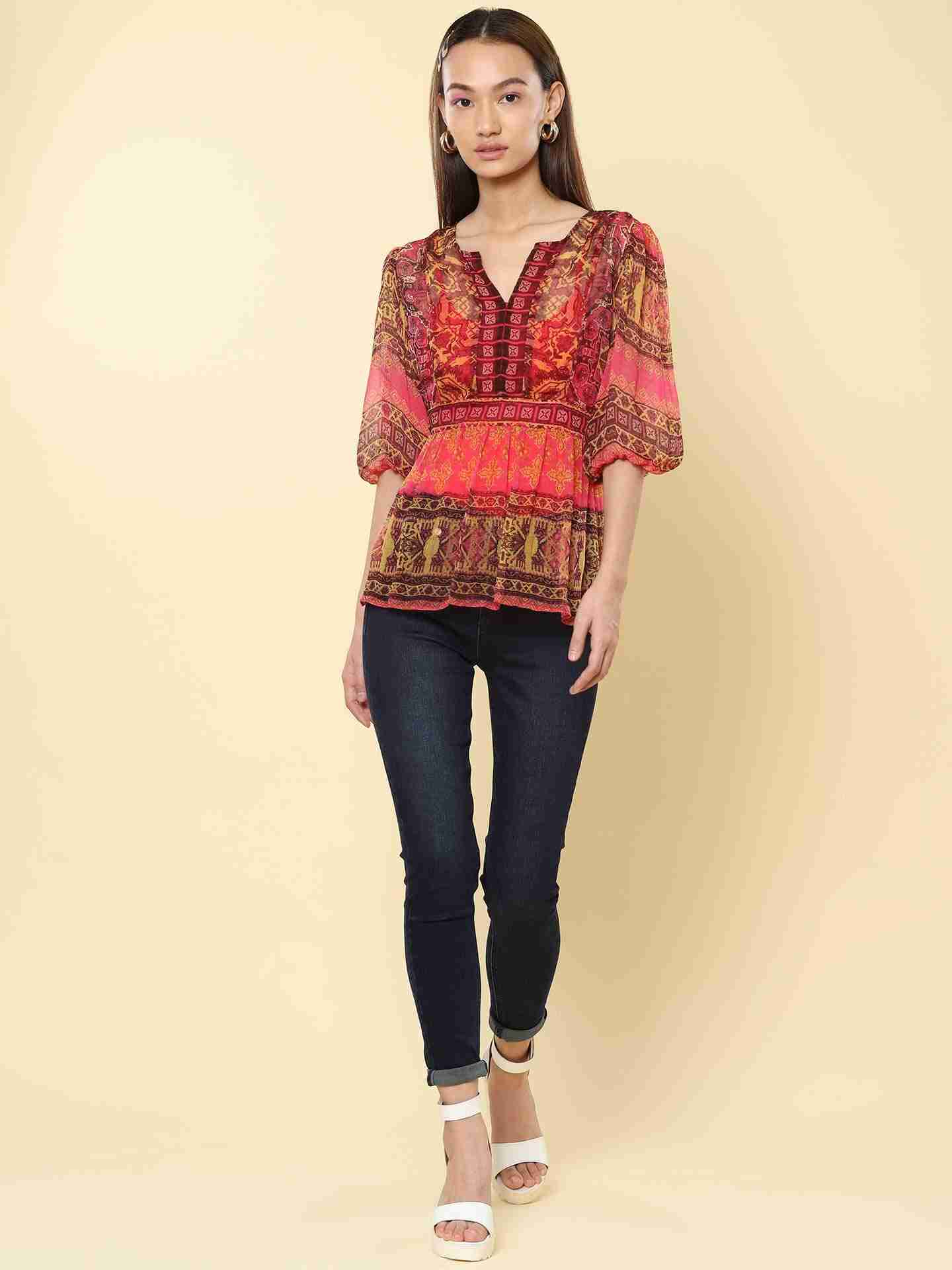 Fuschia Ahura Peasant Top