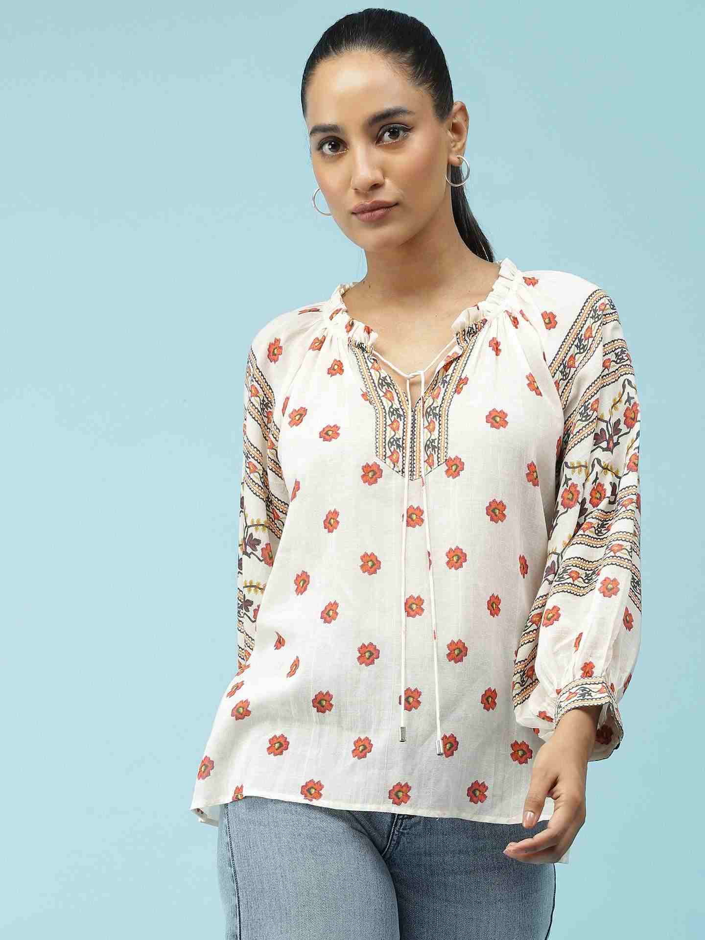 Ecru Arielle Peasant Top