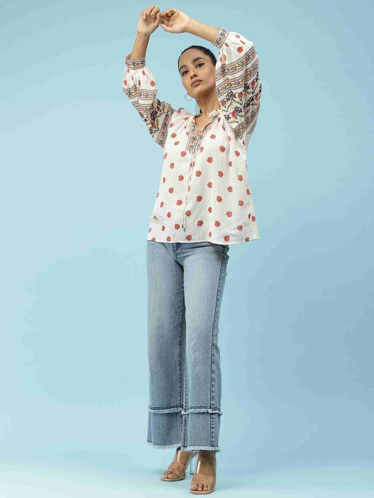 Ecru Arielle Peasant Top