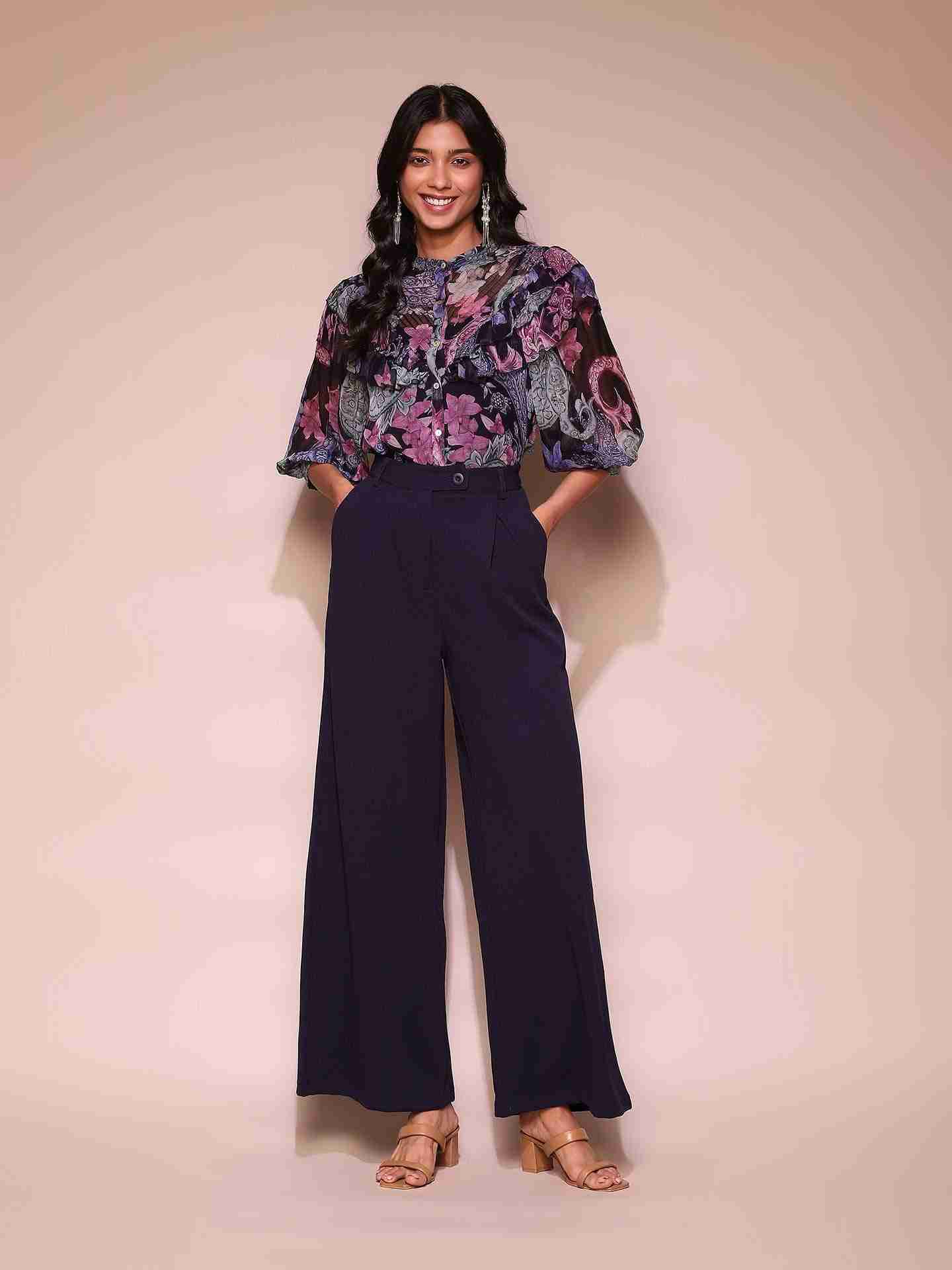 Navy Drew Peasant Top