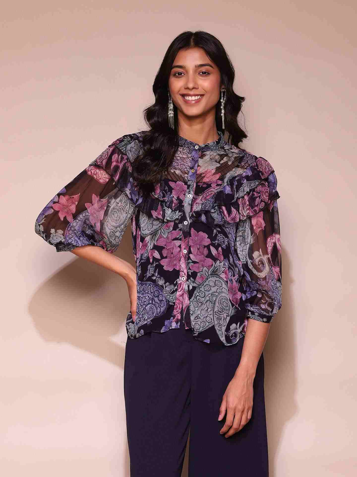 Navy Drew Peasant Top