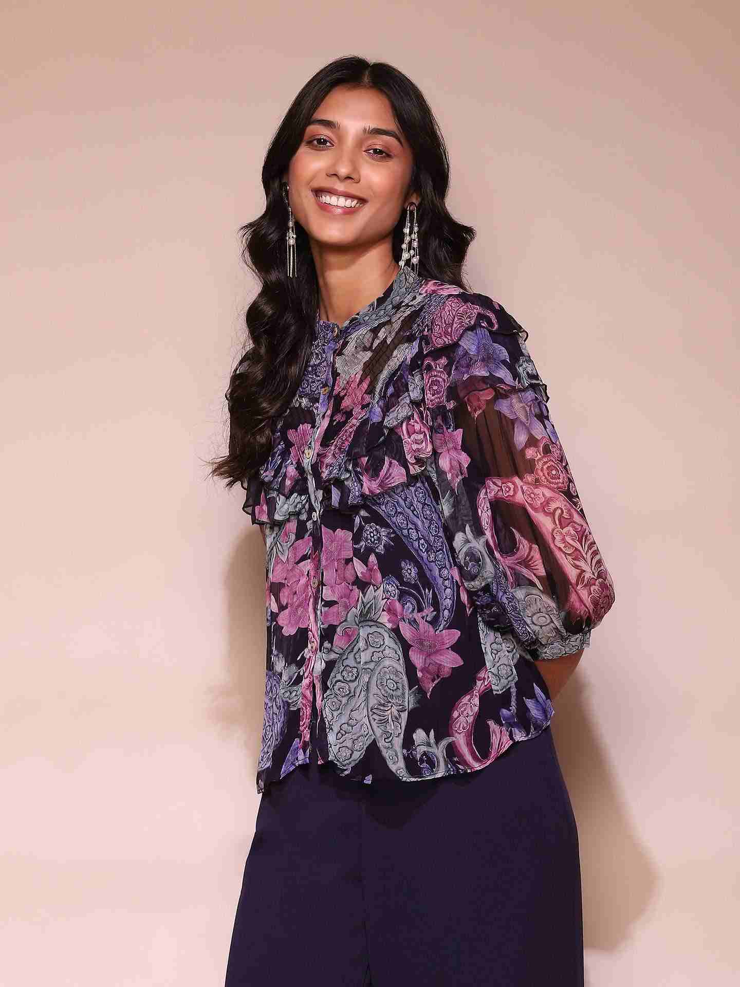 Navy Drew Peasant Top