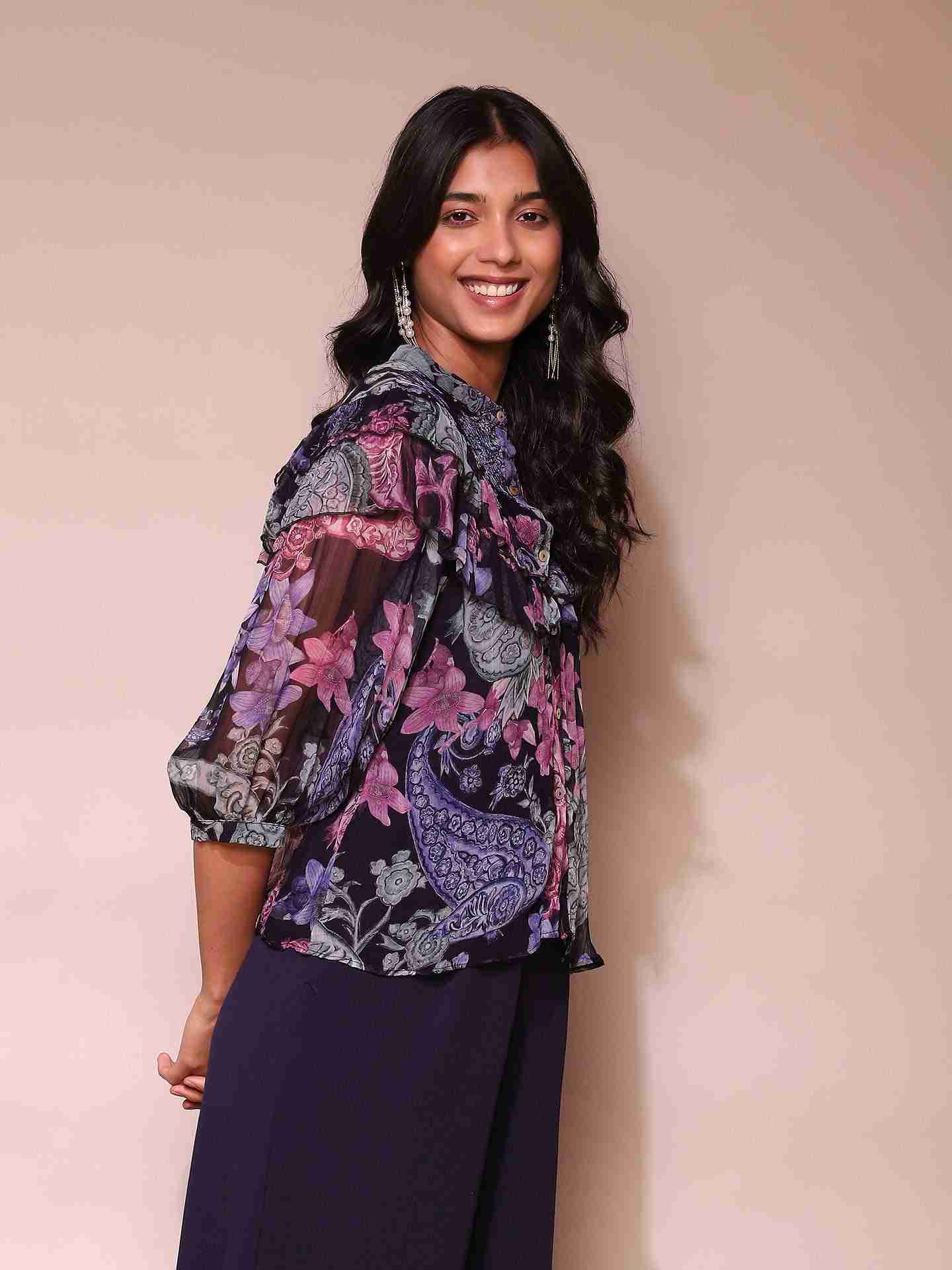 Navy Drew Peasant Top