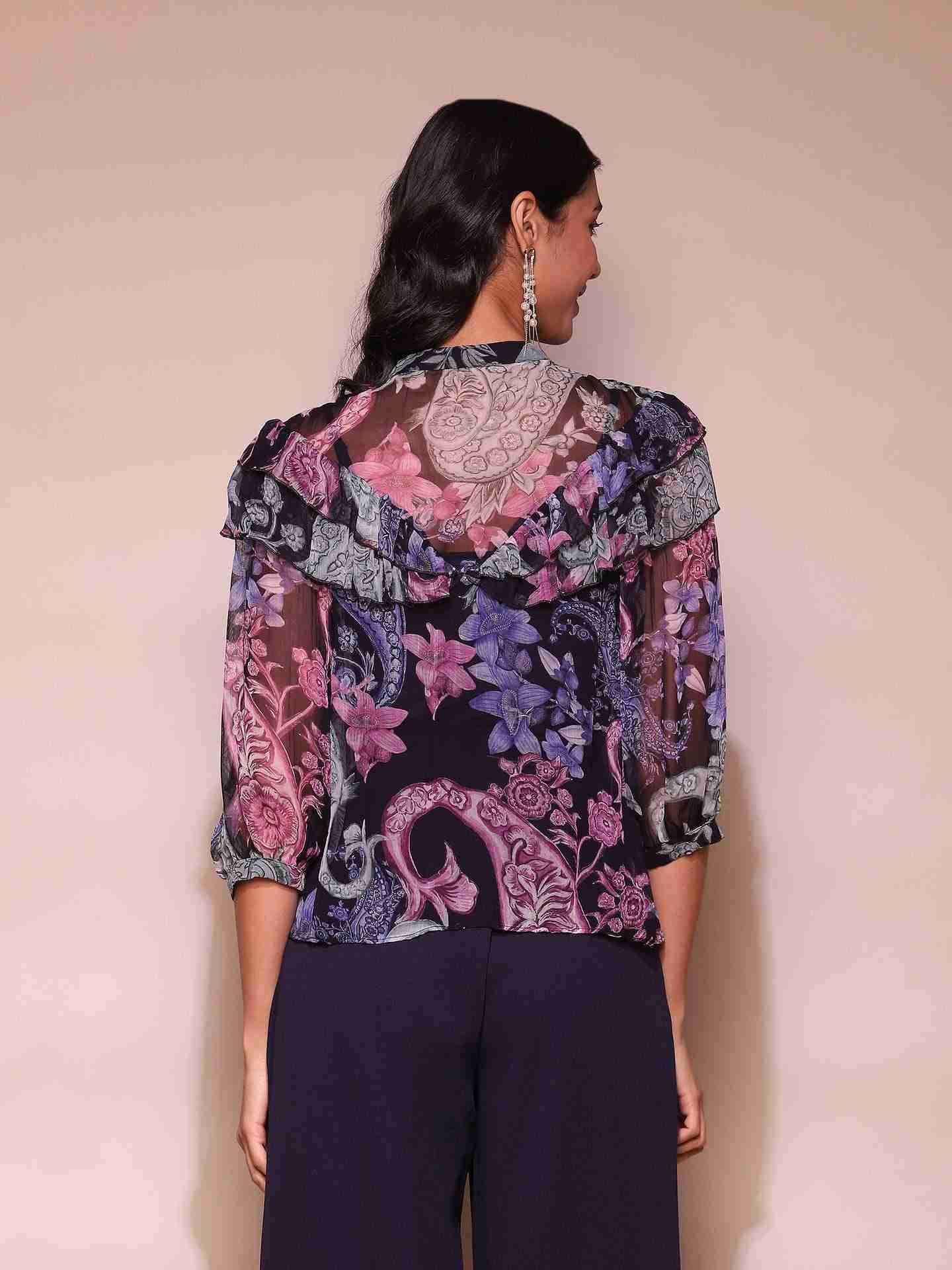 Navy Drew Peasant Top