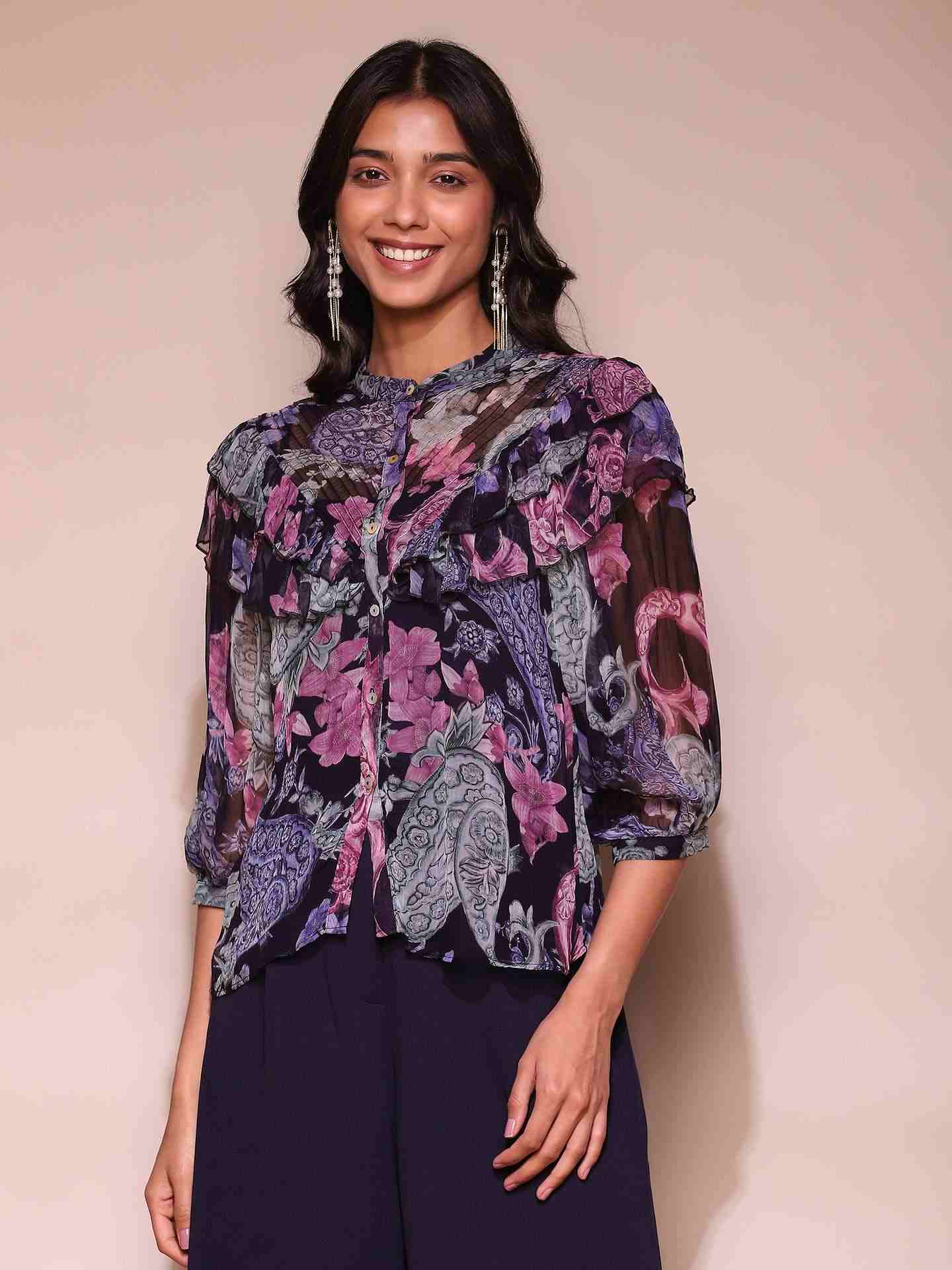 Navy Drew Peasant Top
