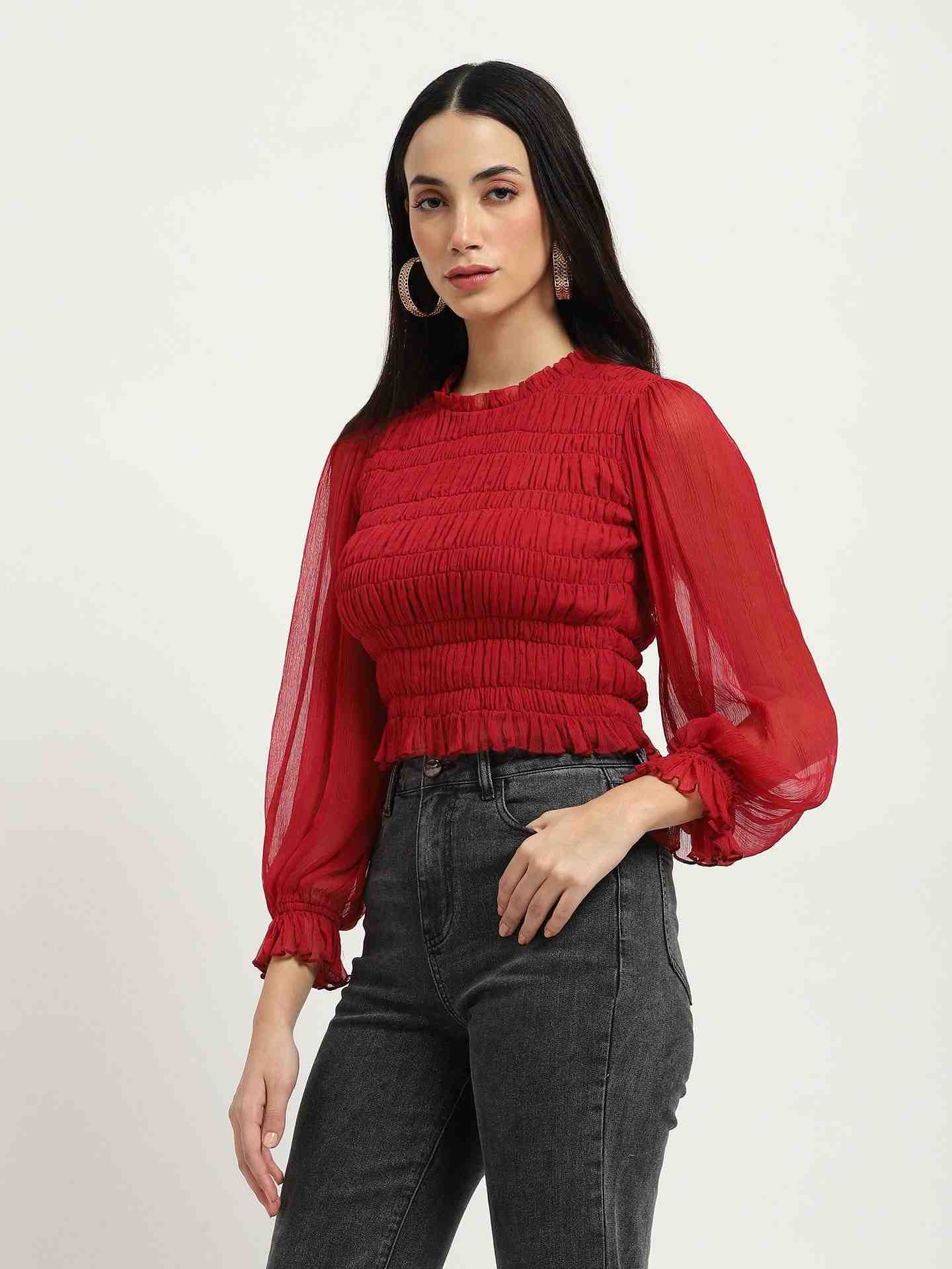 Deep Red Sansa Solid Crop Top