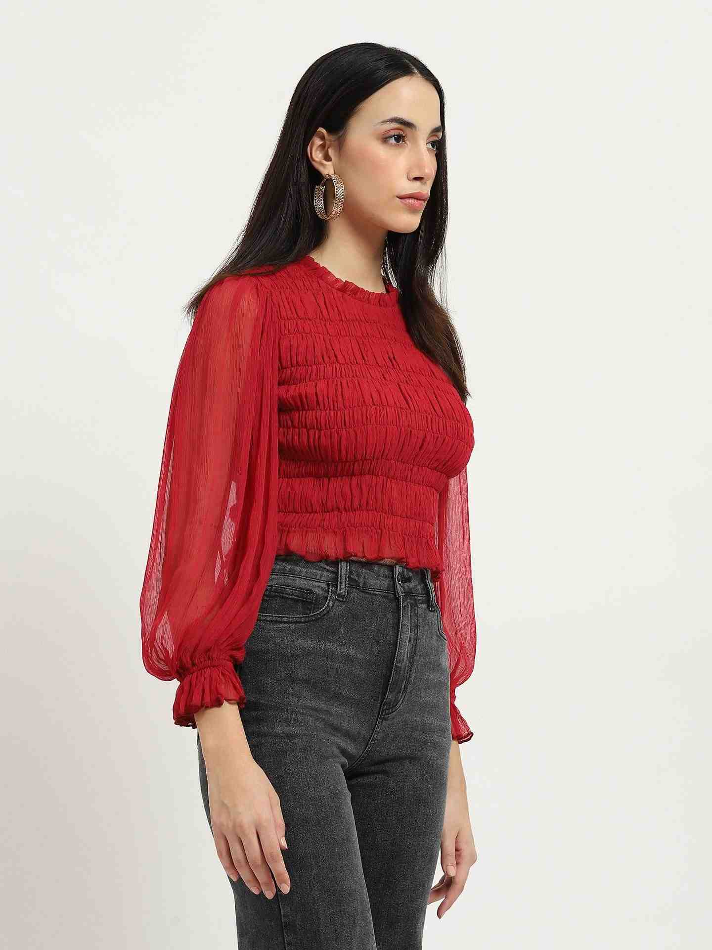 Deep Red Sansa Solid Crop Top