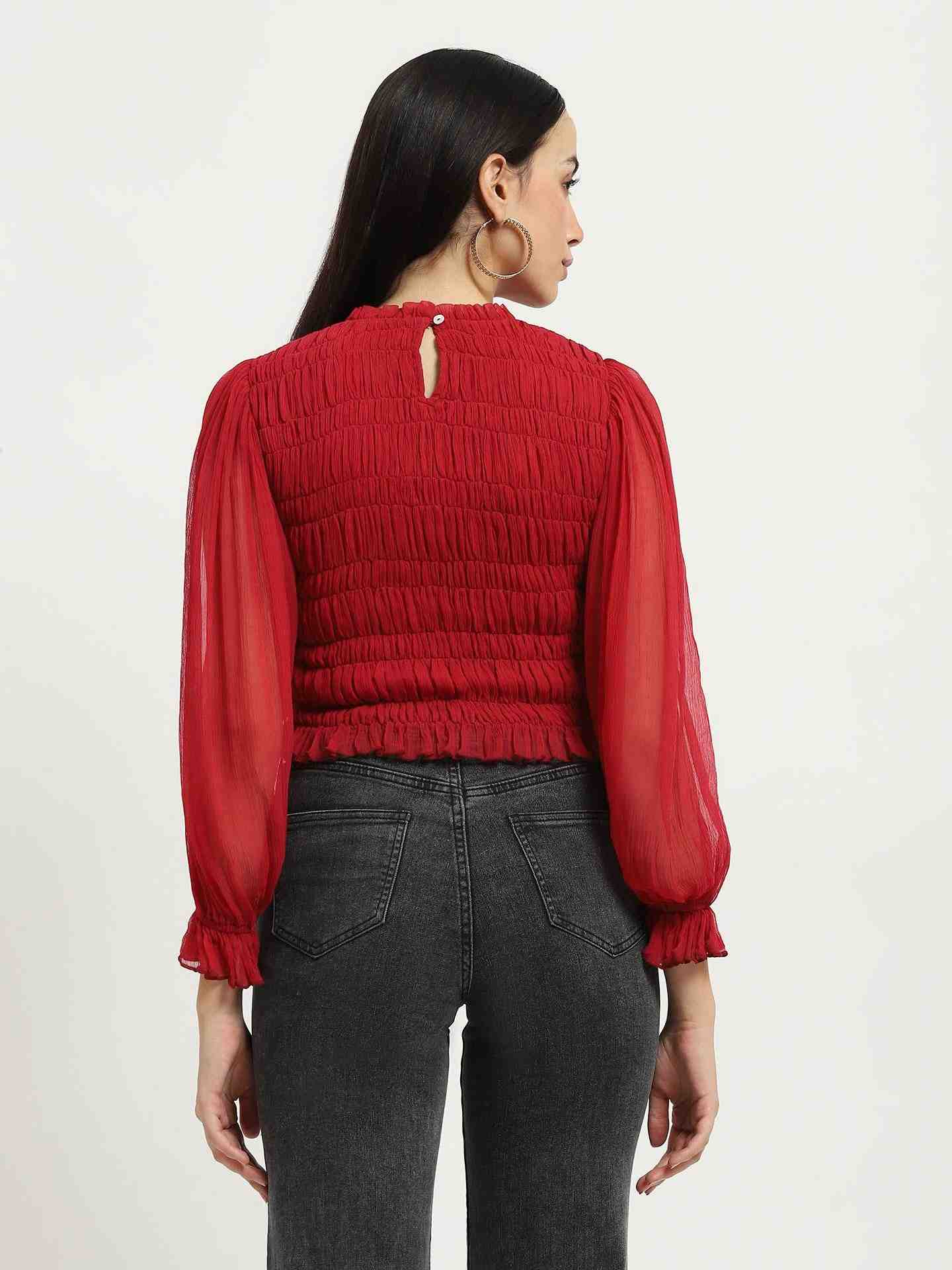 Deep Red Sansa Solid Crop Top