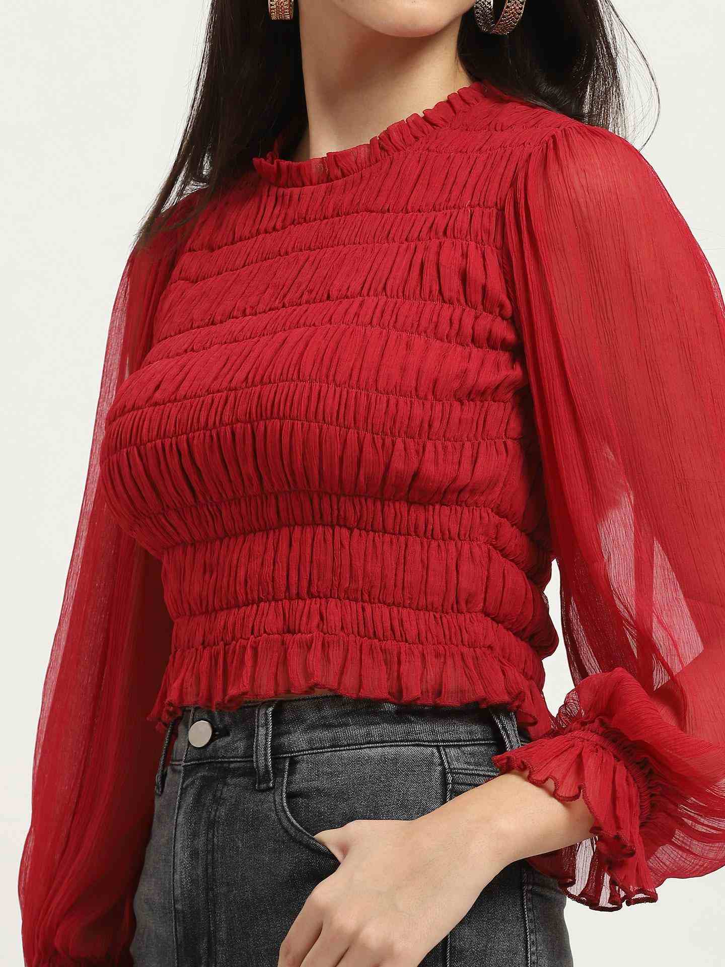 Deep Red Sansa Solid Crop Top